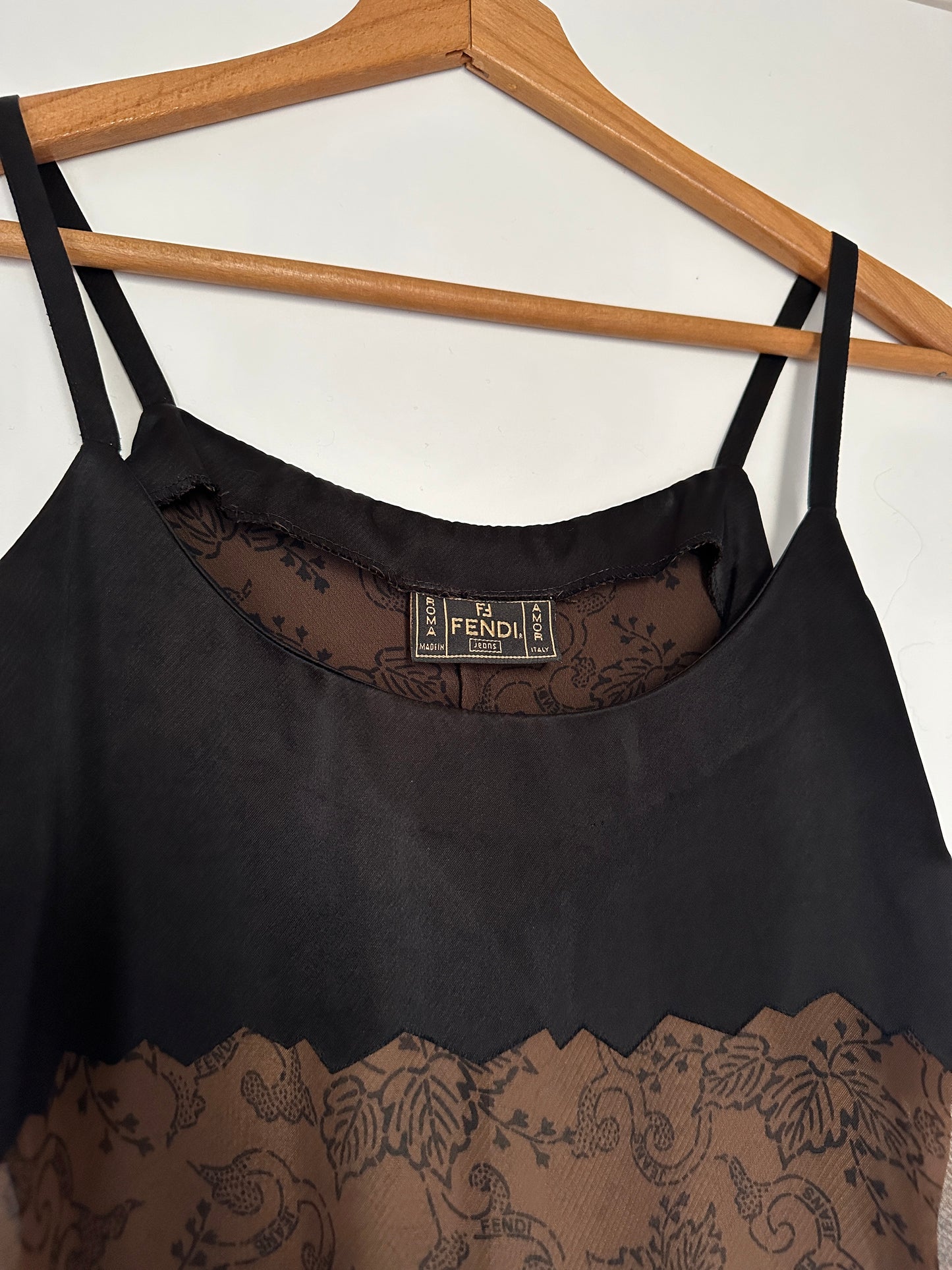 Slip Dress Fendi Vintage Anni ‘90 Nero e Marrone