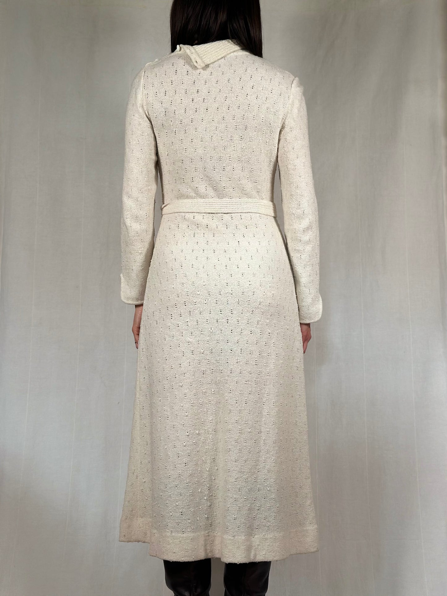 Abito Midi Anni ‘70/‘80 Nuovo Misto Lana Panna Tg.40/42