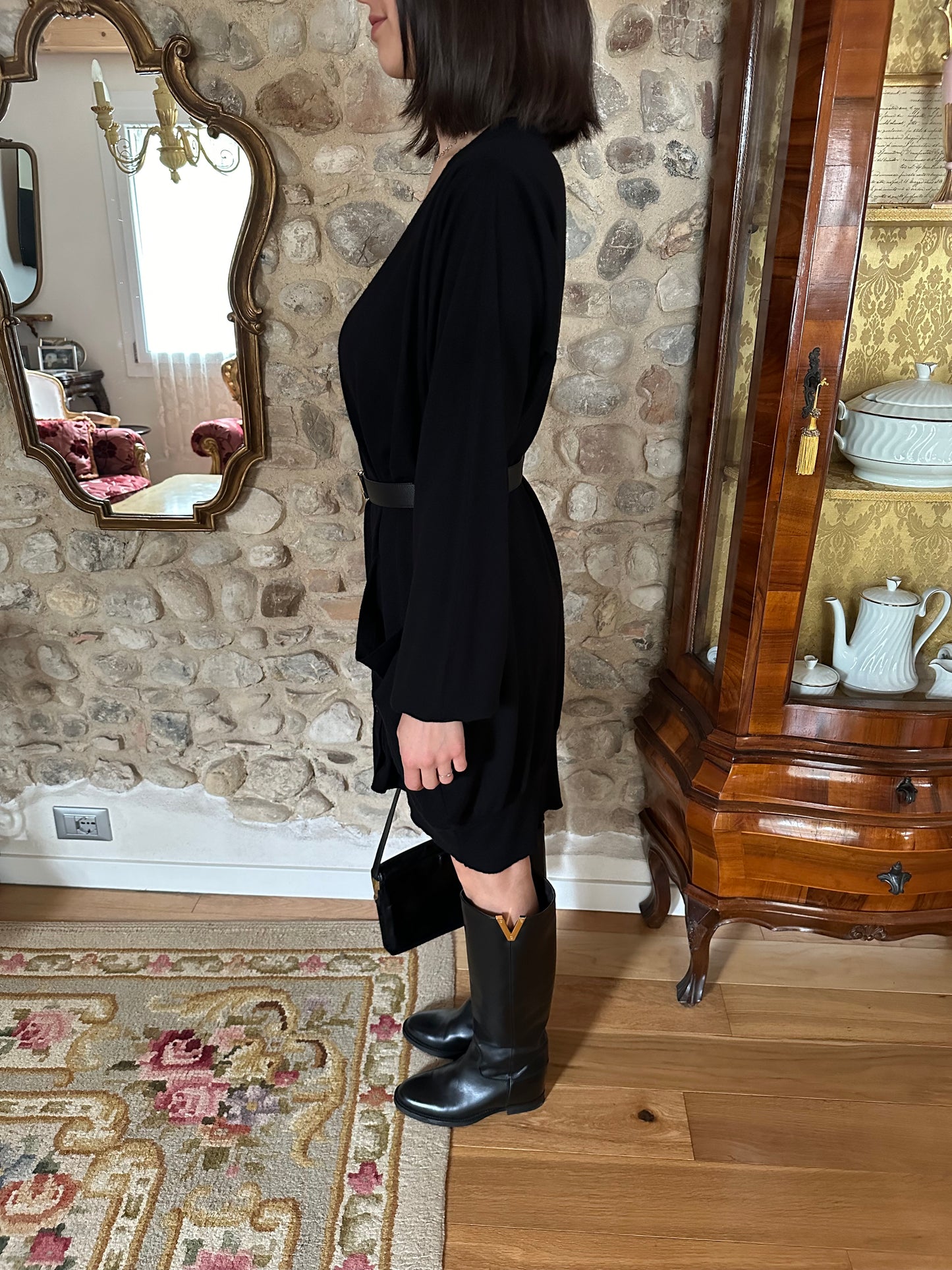 Cardigan Yves Saint Laurent Lungo in Lana Nero Tg.Unica