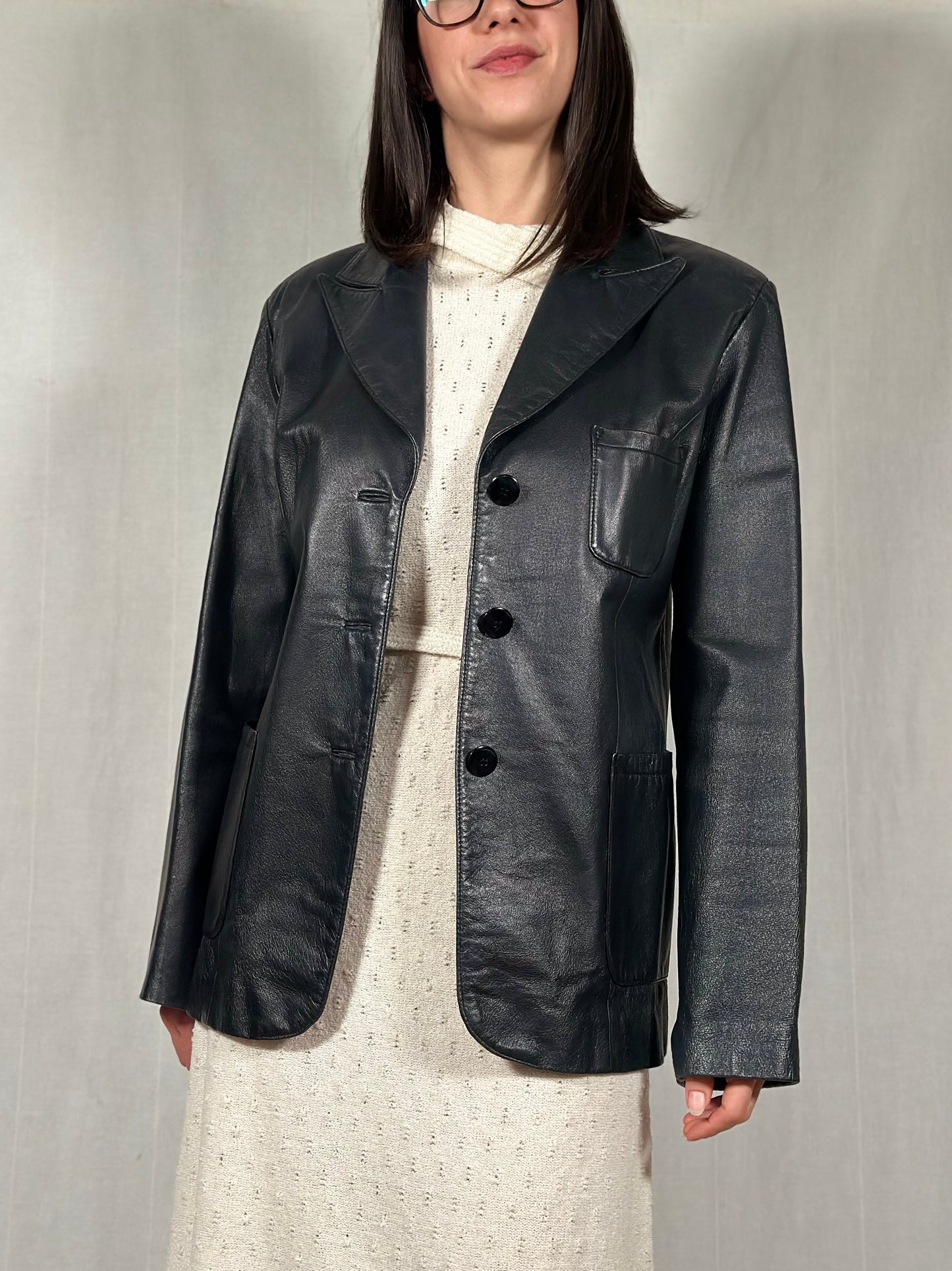 Giacca Mad’s Anni 2000 in Pelle Blu Tg.40/42