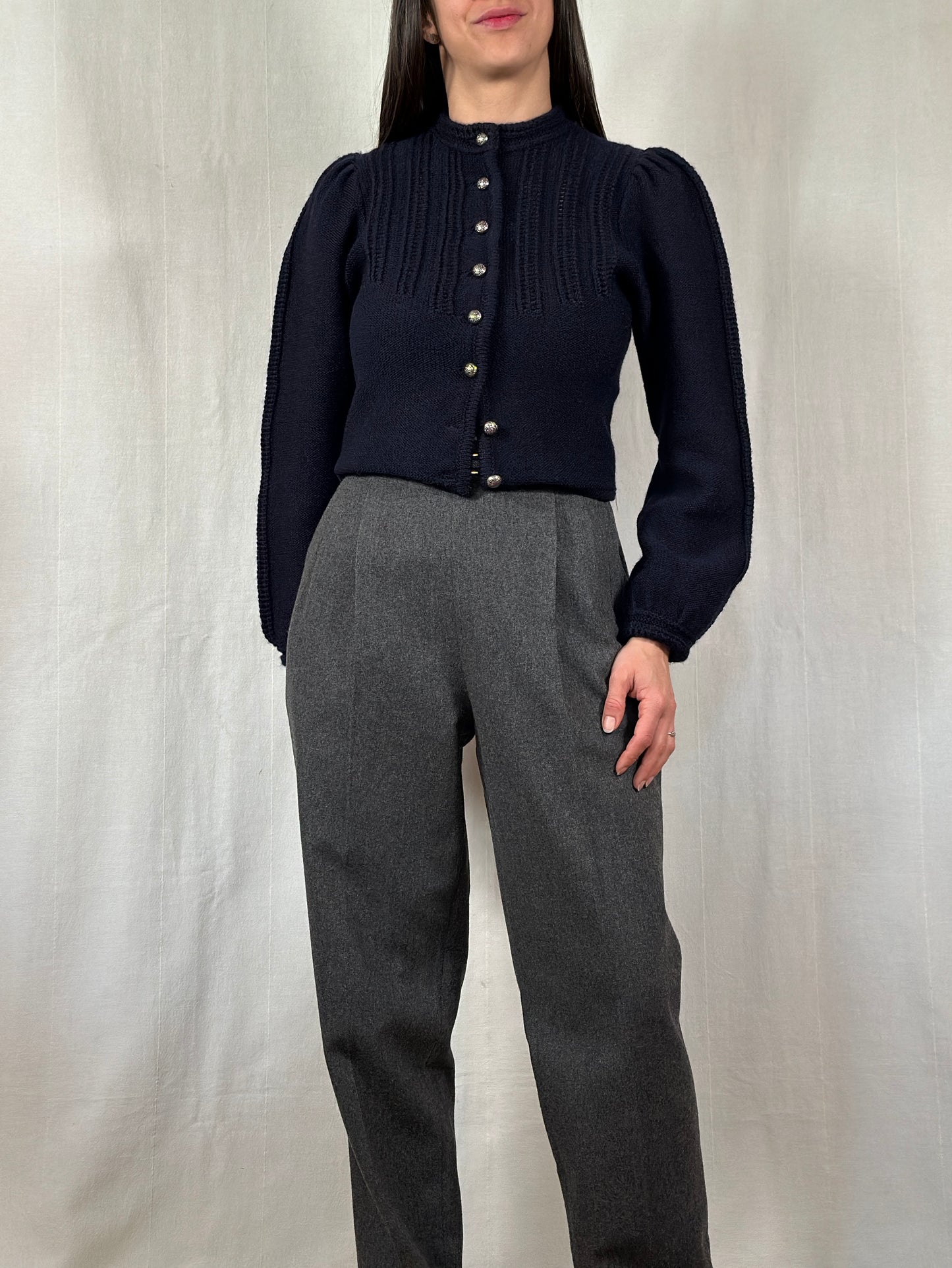 Cardigan Vintage Astrifa in Lana Blu Tg.40/42