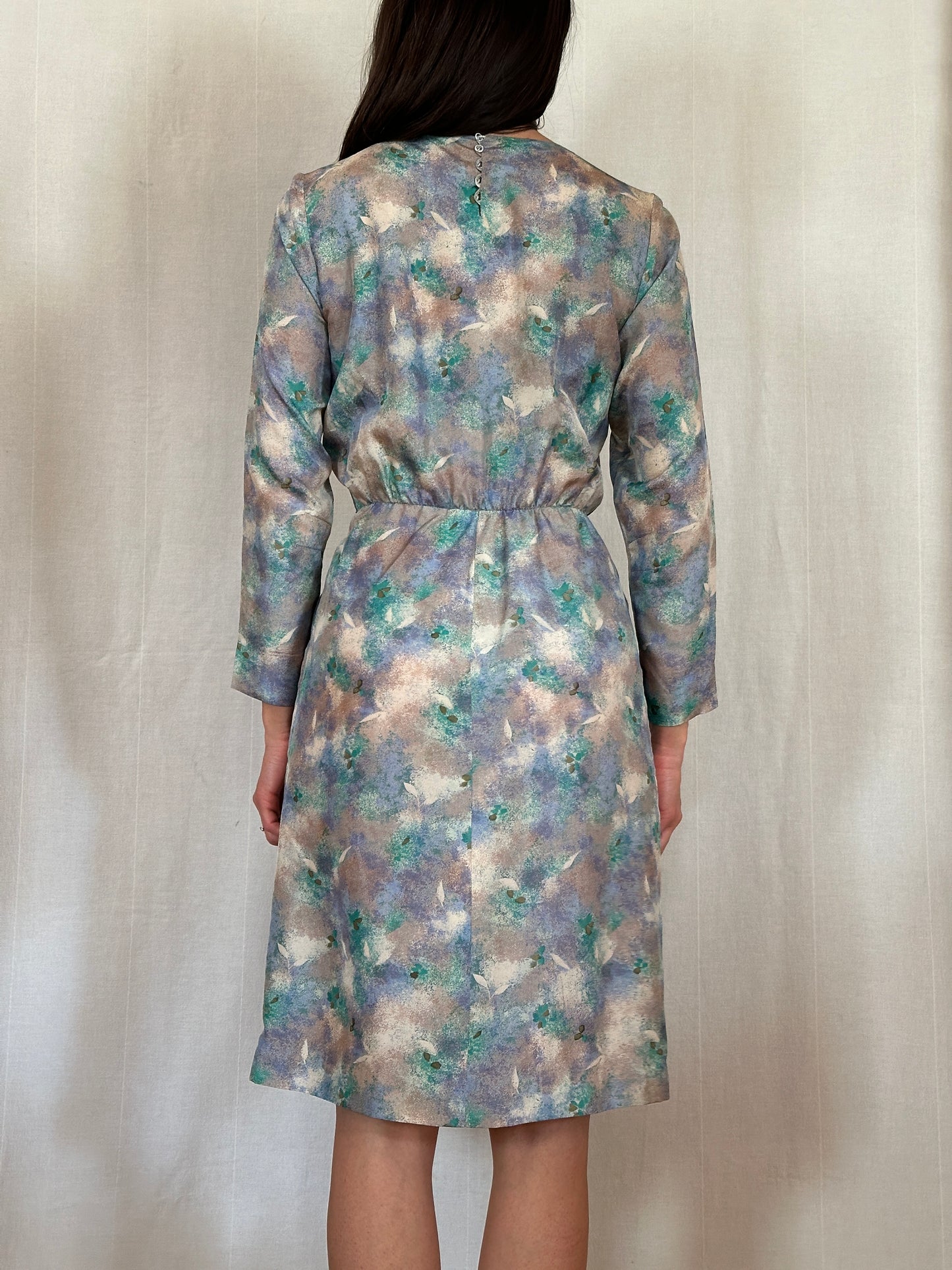 Abito Vintage Sartoriale Anni ‘70 in Seta Acquerello Multicolore
