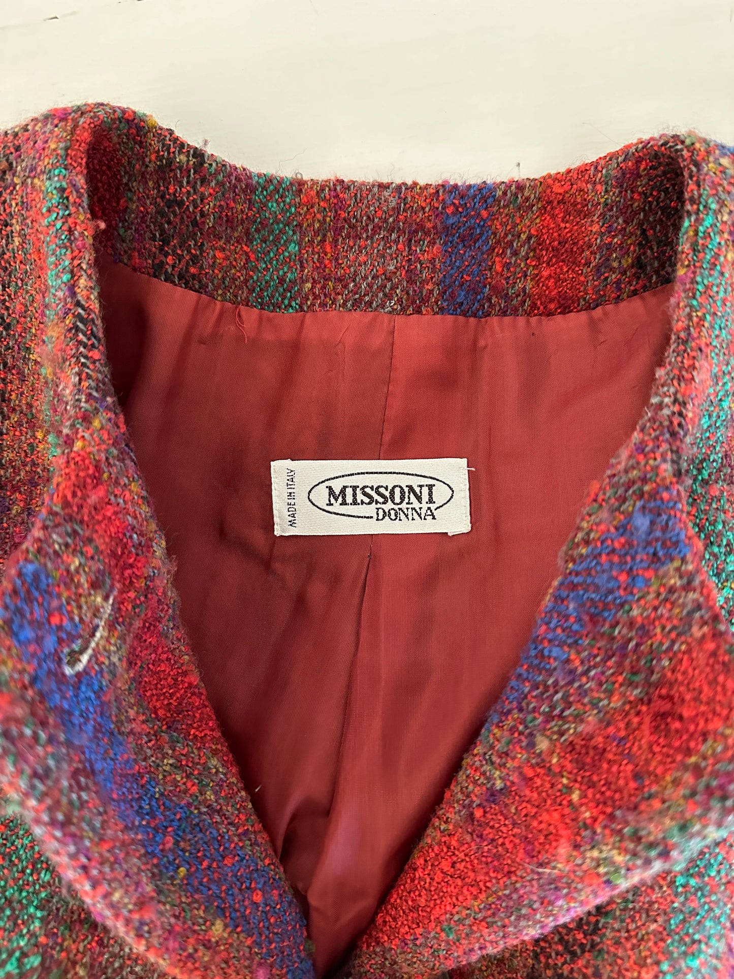 Giacca Missoni Vintage Anni ‘80 in Tweed di Lana Bouclé Bordeaux Tg.44/46