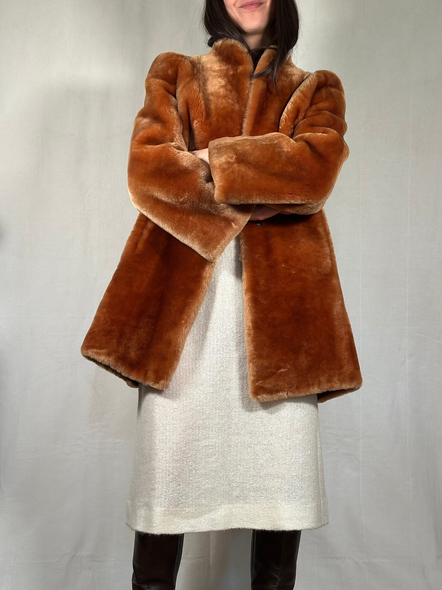 Pelliccia di Agnello Anni ‘70 Caramello Tg.42