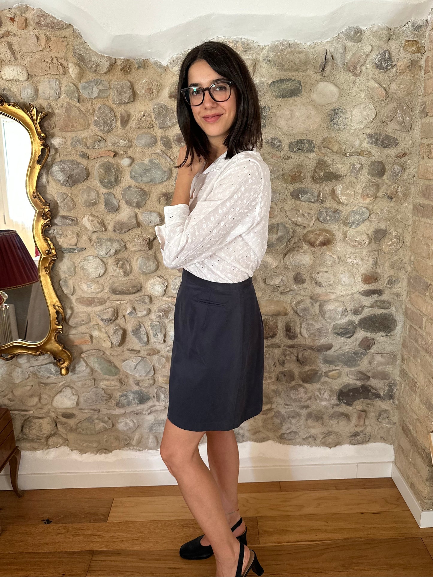 Minigonna Vintage Anni ‘90 Nuova in Cotone Blu Tg.42