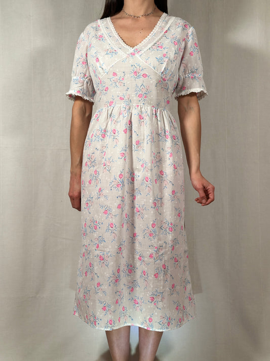 Camicia da Notte Romantica Anni ‘70/‘80 Bianca con Fiori