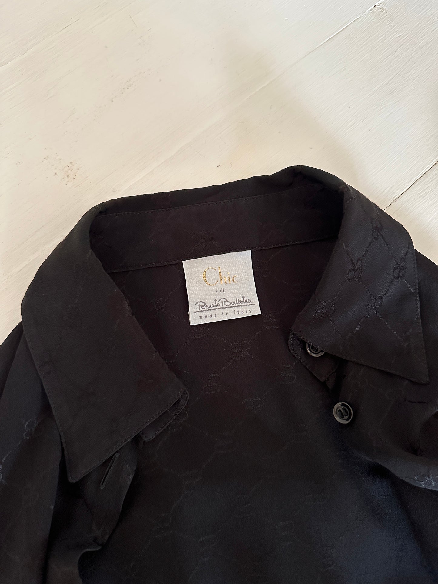 Camicia Renato Balestra Anni ‘80/‘90 in Misto Viscosa e Seta Nera