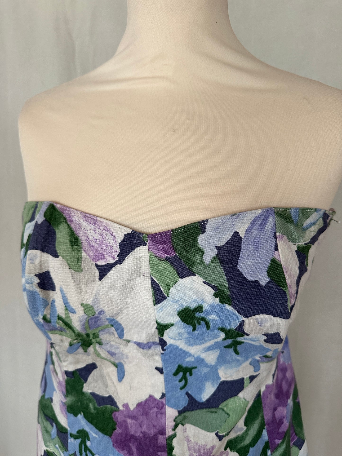 Abito Bustier Vintage Anni ‘80 in Lino a Fiori