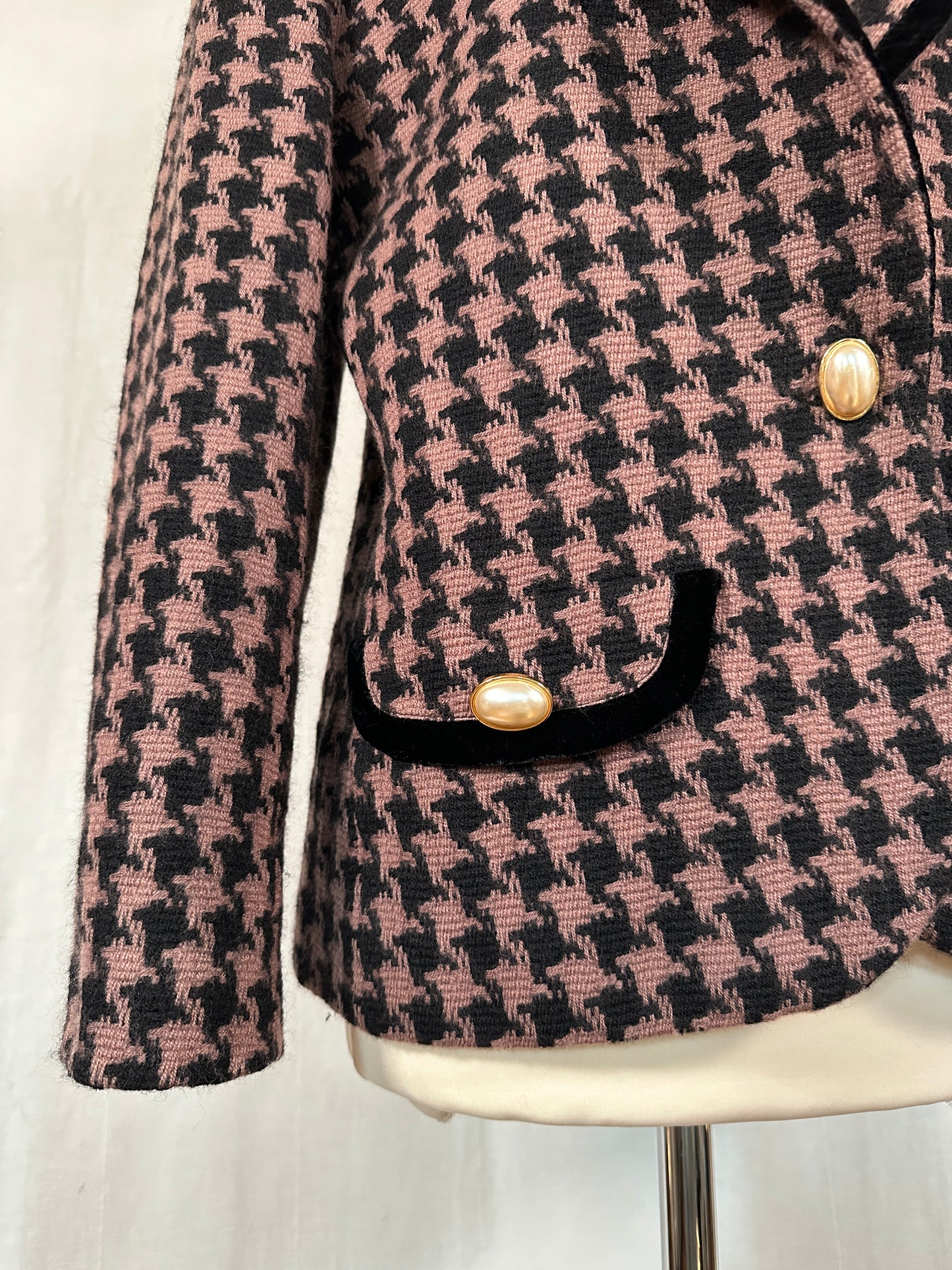 Blazer Vintage in Lana Pied de Poule Rosa e Nero Tg.44/46