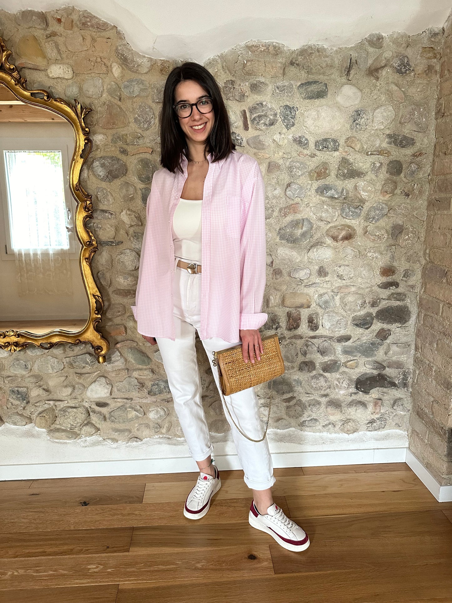 Camicia Anni Novanta Vichy Bianco e Rosa Tg.46/48