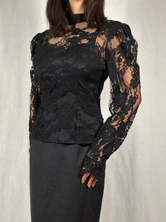 Camicia Anni ‘70/‘80 in Stile Vittoriano in Pizzo Nera