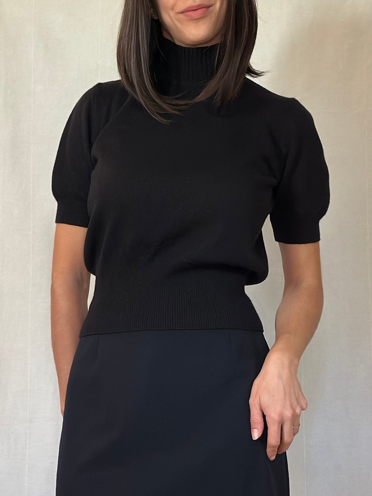 Sottogiacca Vintage Mazzonetto Manica Corta in Lana Nero Tg.40/42/44