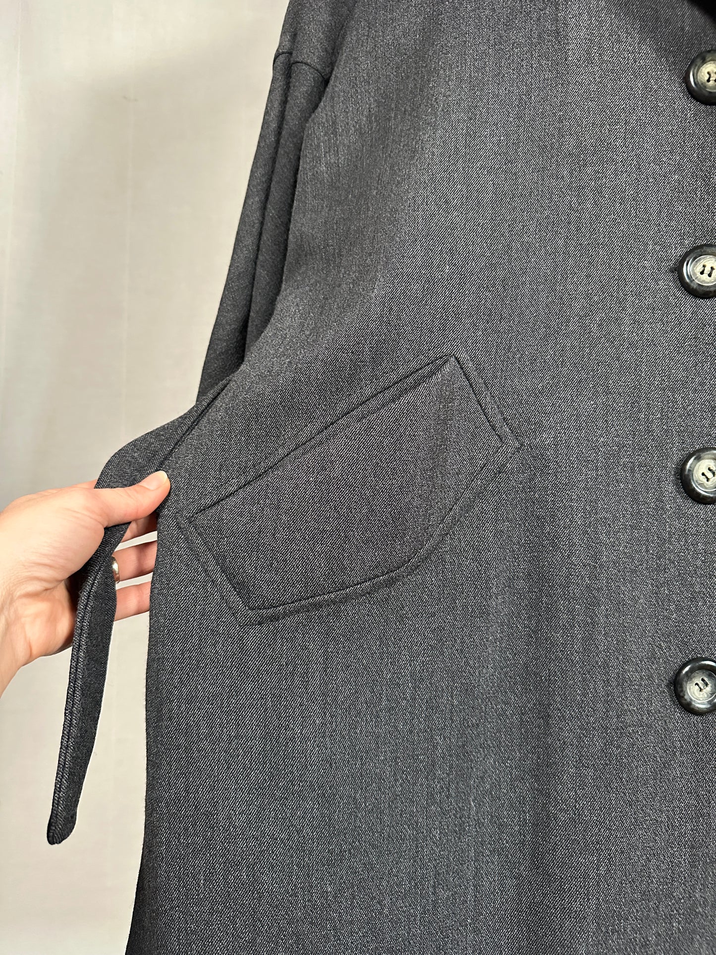 Giacca Lunga Vintage Anni ‘70 in Misto Lana Grigio Scuro
