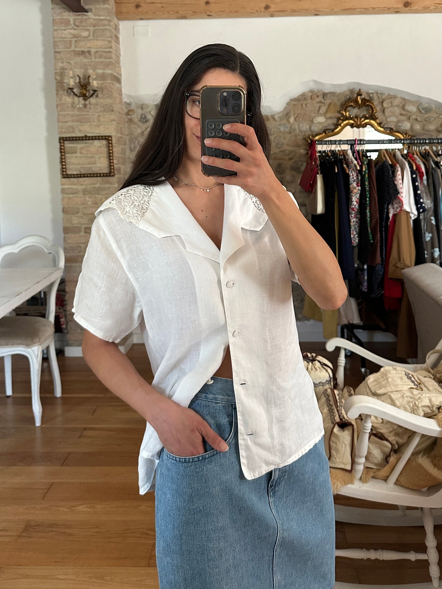 Camicia Vintage Anni ‘80 in Lino Bianca