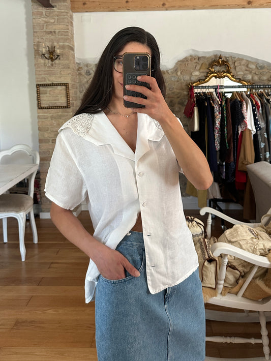 Camicia Vintage Anni ‘80 in Lino Bianca