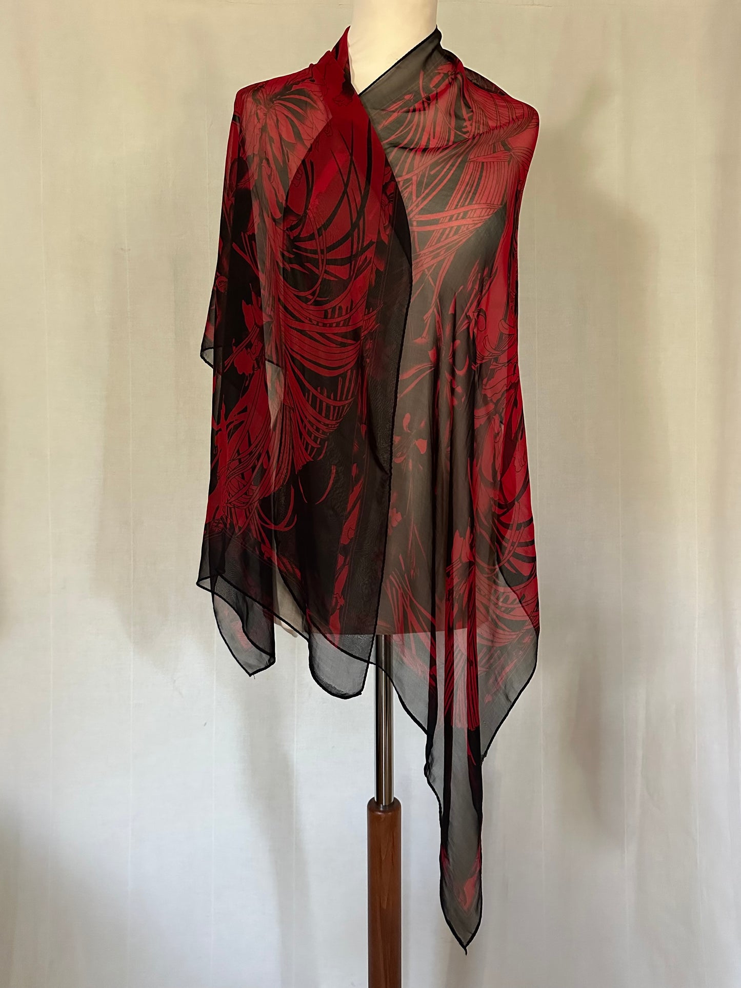 Foulard Lungo in Chiffon Nero e Rosso