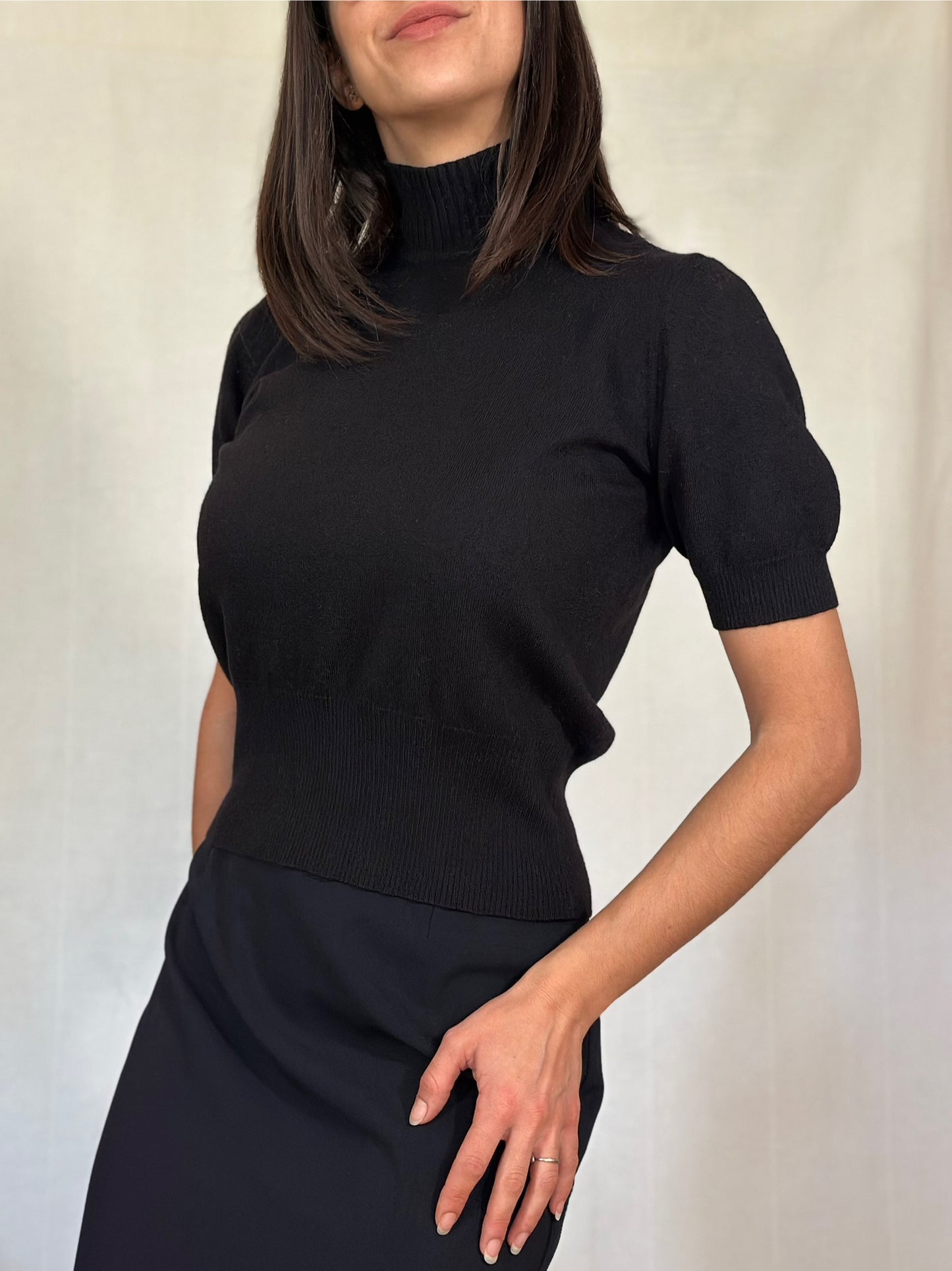 Sottogiacca Vintage Mazzonetto Manica Corta in Lana Nero Tg.40/42/44