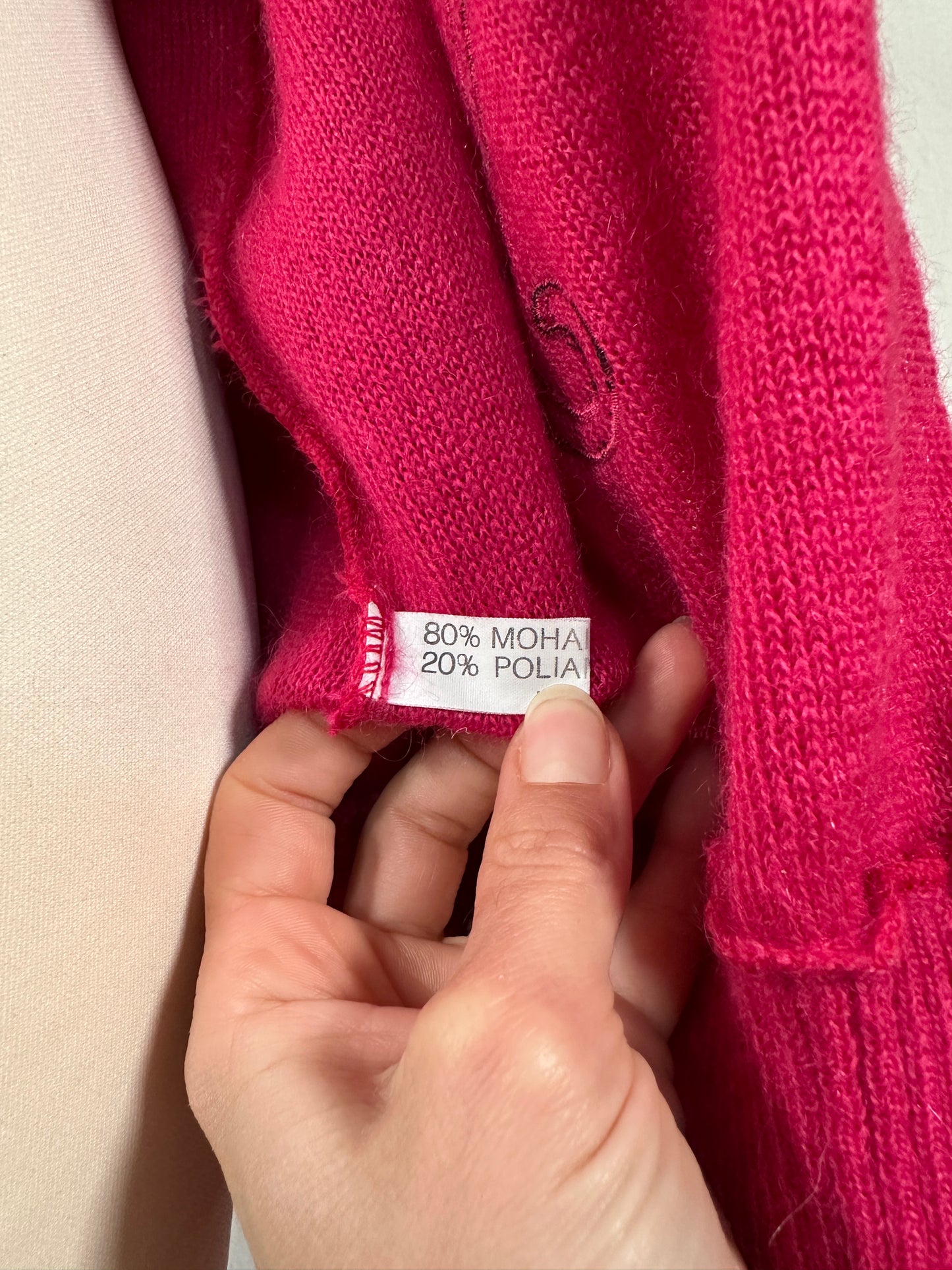 Cardigan Vintage Anni ‘80 in Misto Superkid Mohair Fucsia Tg.da 46 a 52