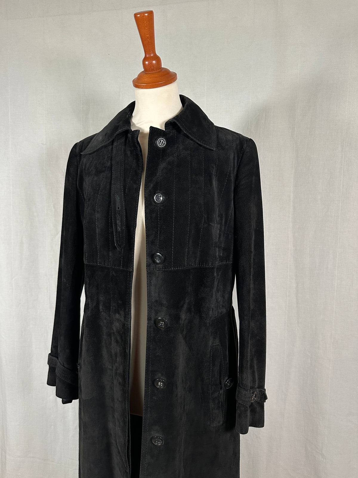 Trench Vintage Anni ‘70 in Pelle Scamosciata Nero