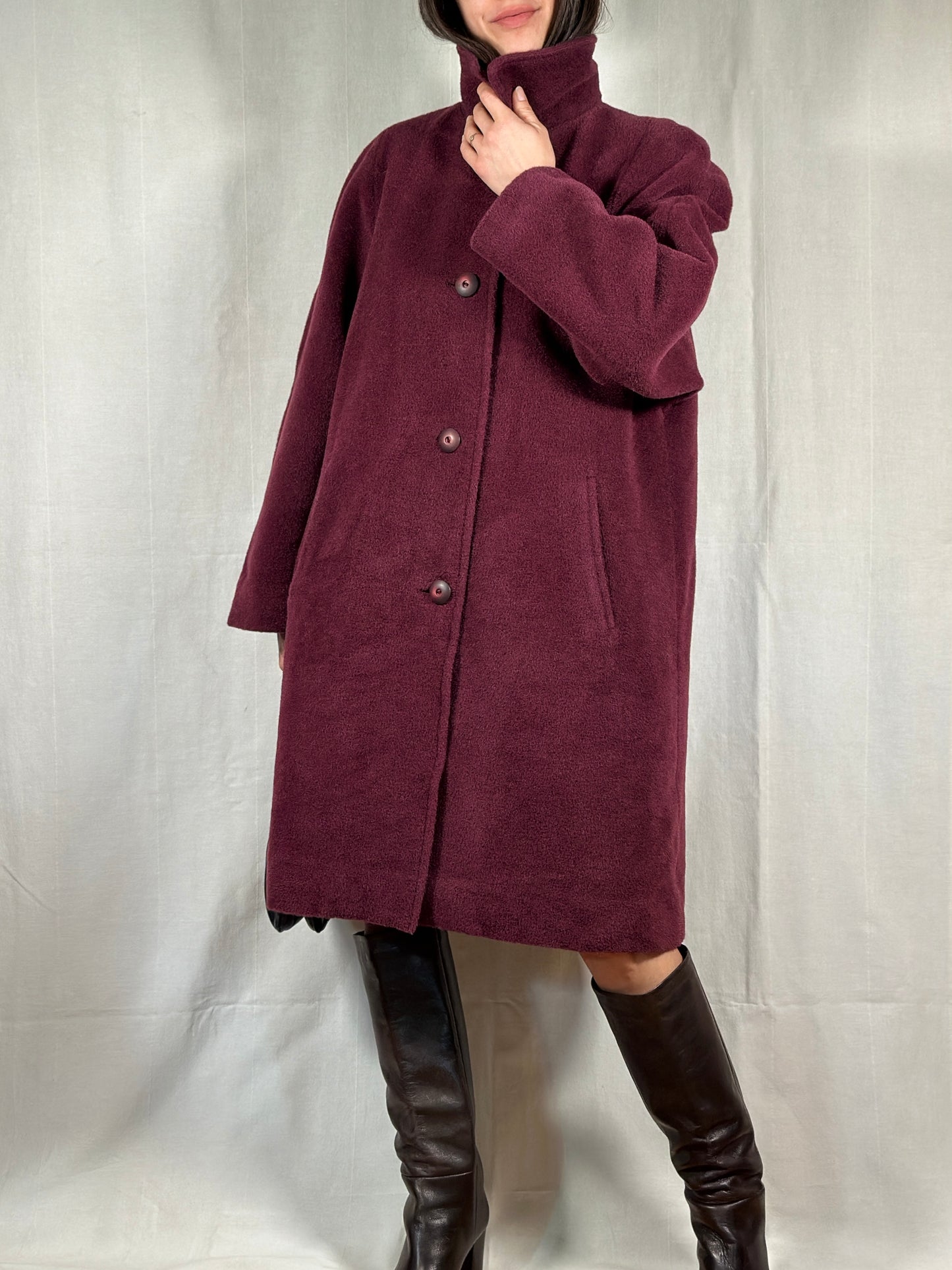Cappotto Vintage Anni ‘80 in Alpaca, Mohair e Lana Color Vinaccia