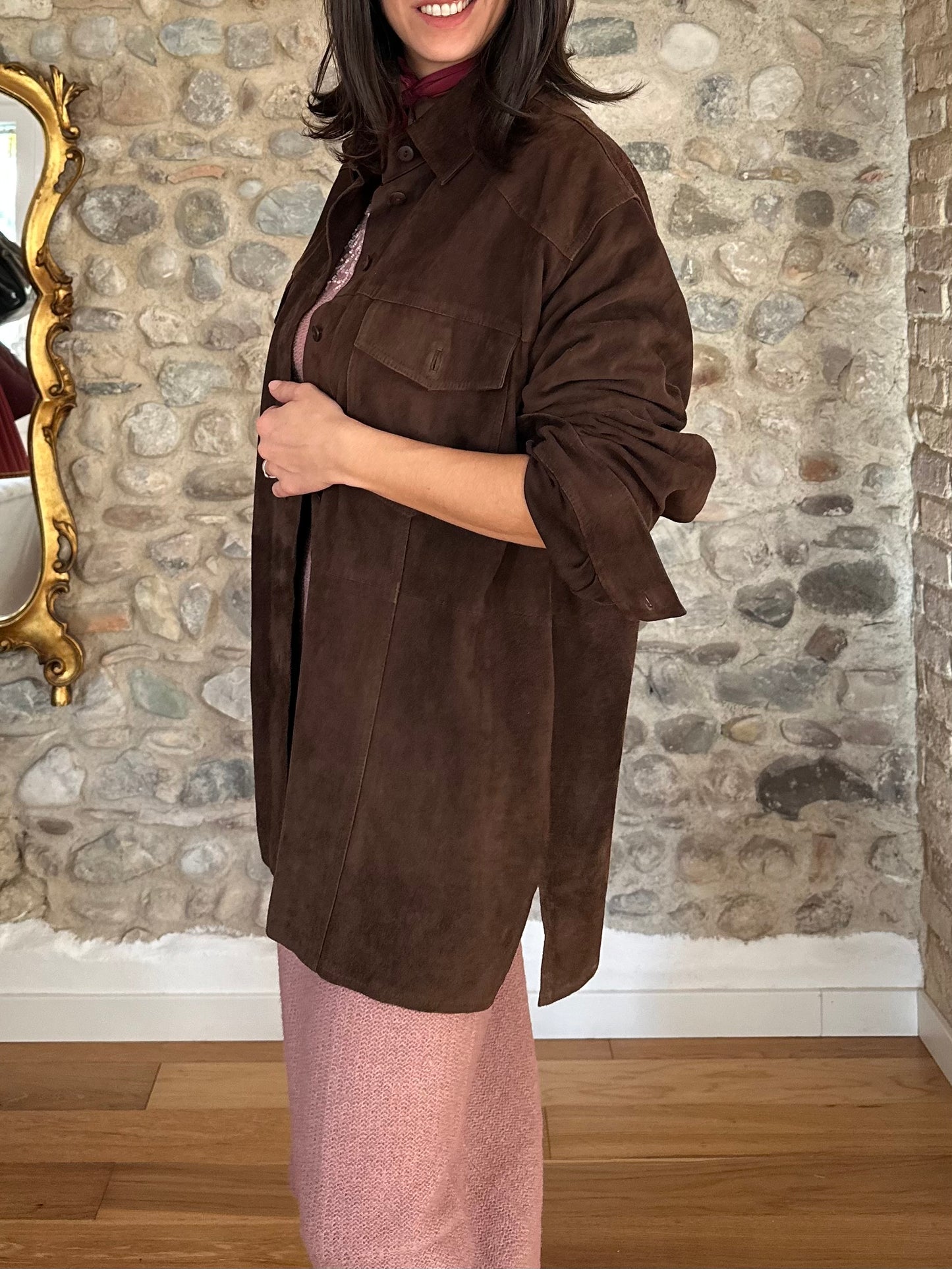 Giacca In Pelle Scamosciata Marrone Tg.46/48/50