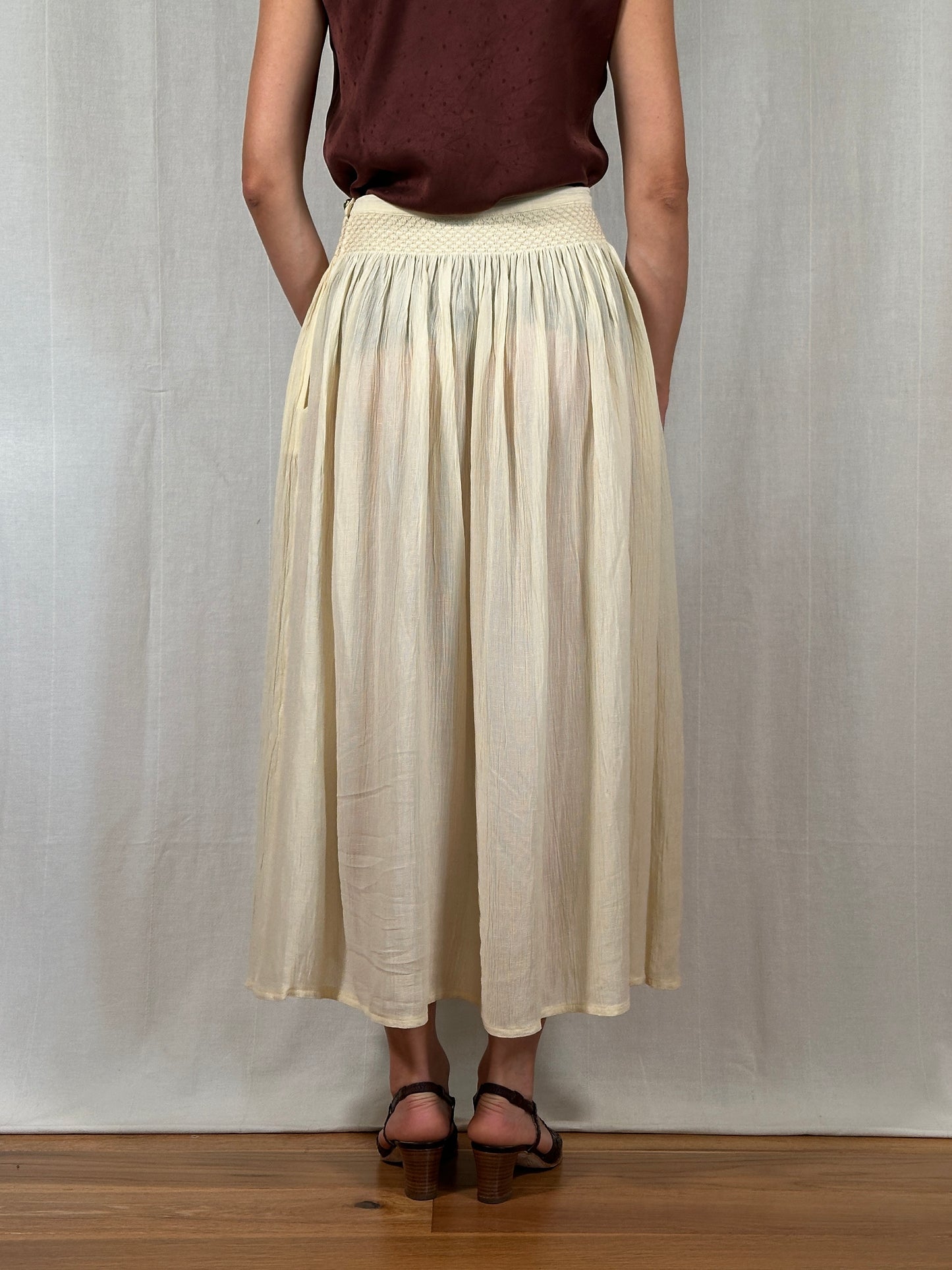 Gonna Lunga Krizia Vintage Fine Anni ‘80 in Viscosa e Lino Color Crema