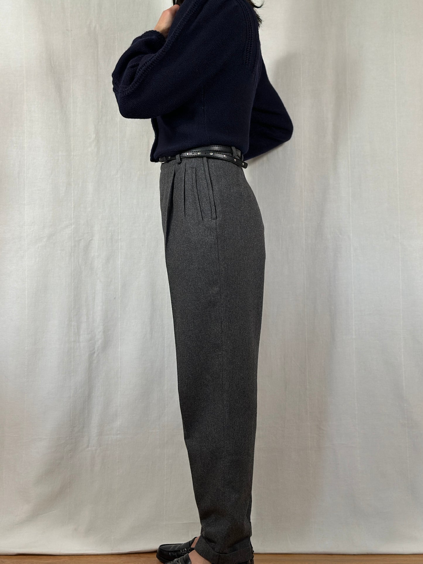 Pantaloni Classici Vintage in Misto Lana Grigi Tg.42
