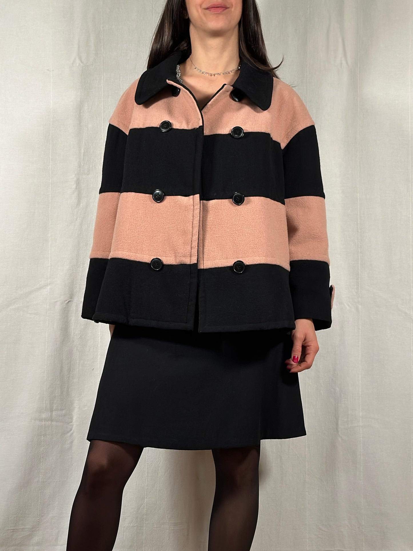 Cappotto Corto Moschino Cheap and Chic Vintage in Misto Lana Nero e Rosa