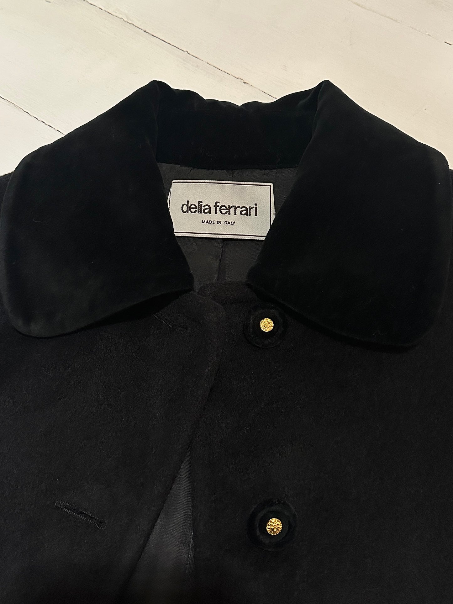 Cappotto Fine Anni ‘80 Delia Ferrari in Lana Nero