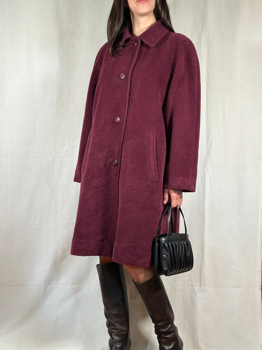 Cappotto Vintage Anni ‘80 in Alpaca, Mohair e Lana Color Vinaccia