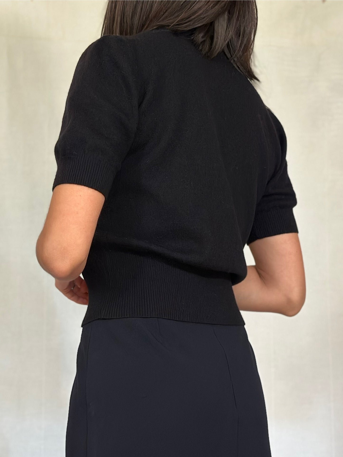 Sottogiacca Vintage Mazzonetto Manica Corta in Lana Nero Tg.40/42/44