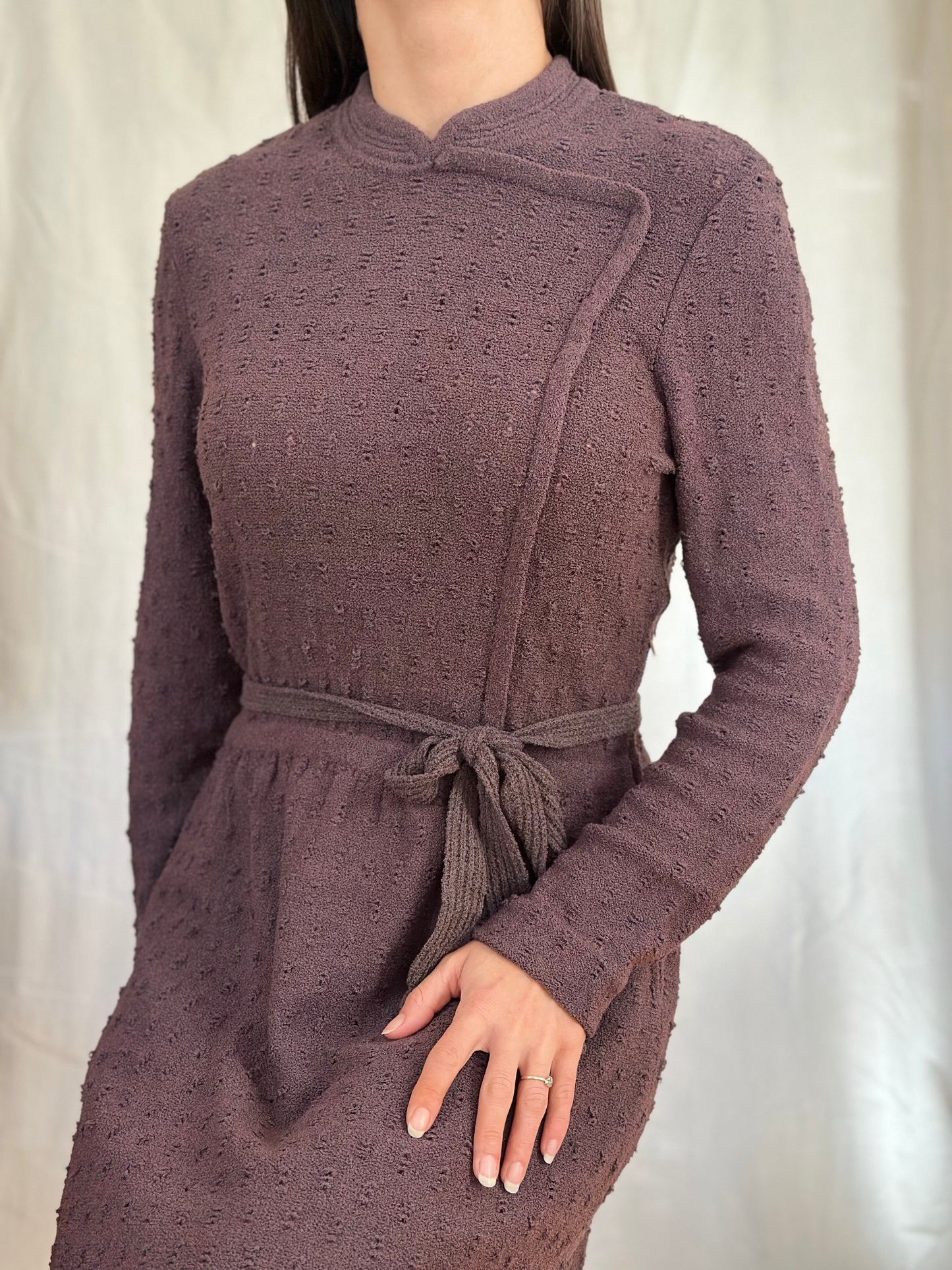 Abito Midi Anni ‘80 Nuovo Misto Lana Prugna Tg.42/44