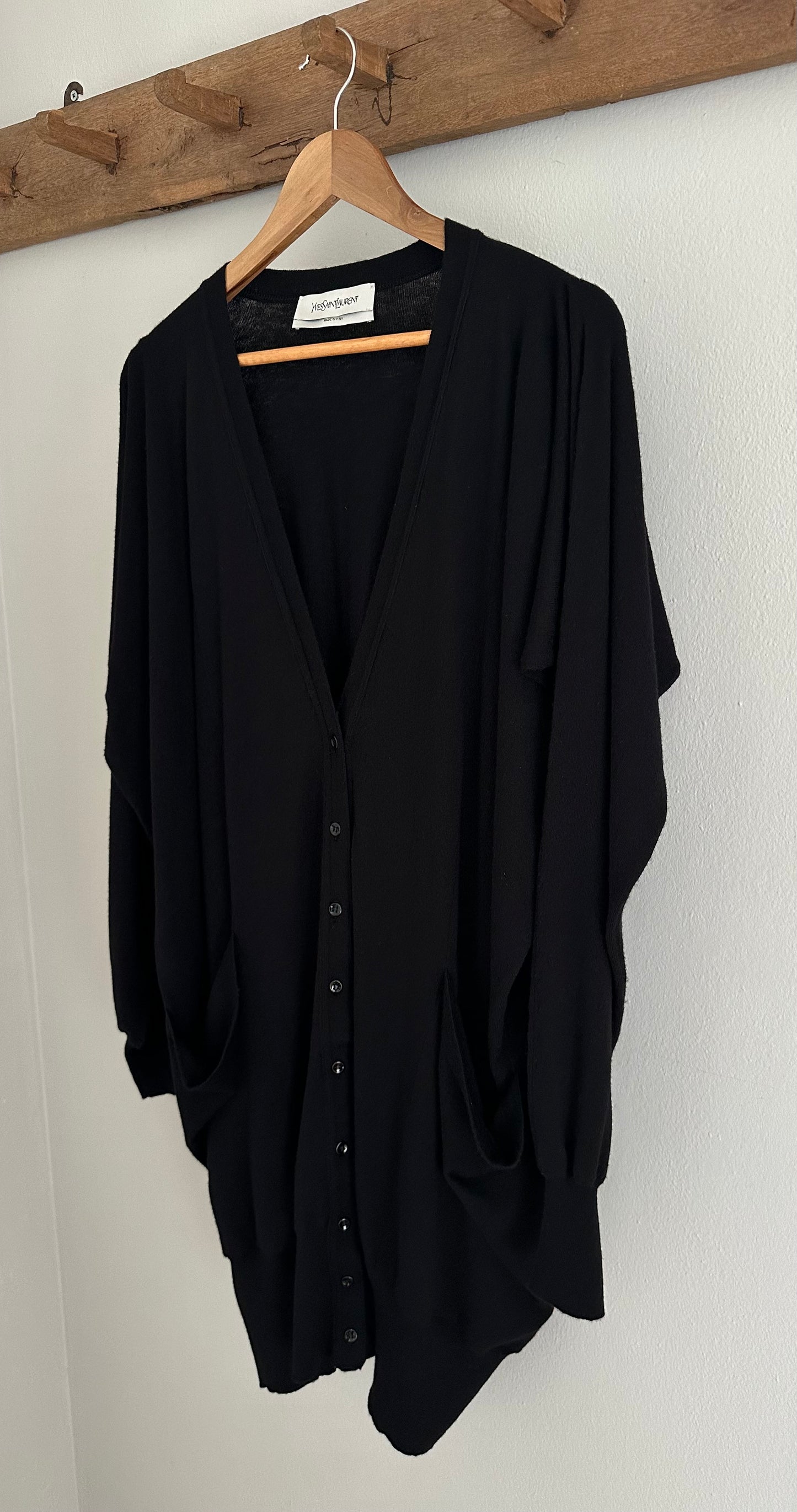 Cardigan Yves Saint Laurent Lungo in Lana Nero Tg.Unica