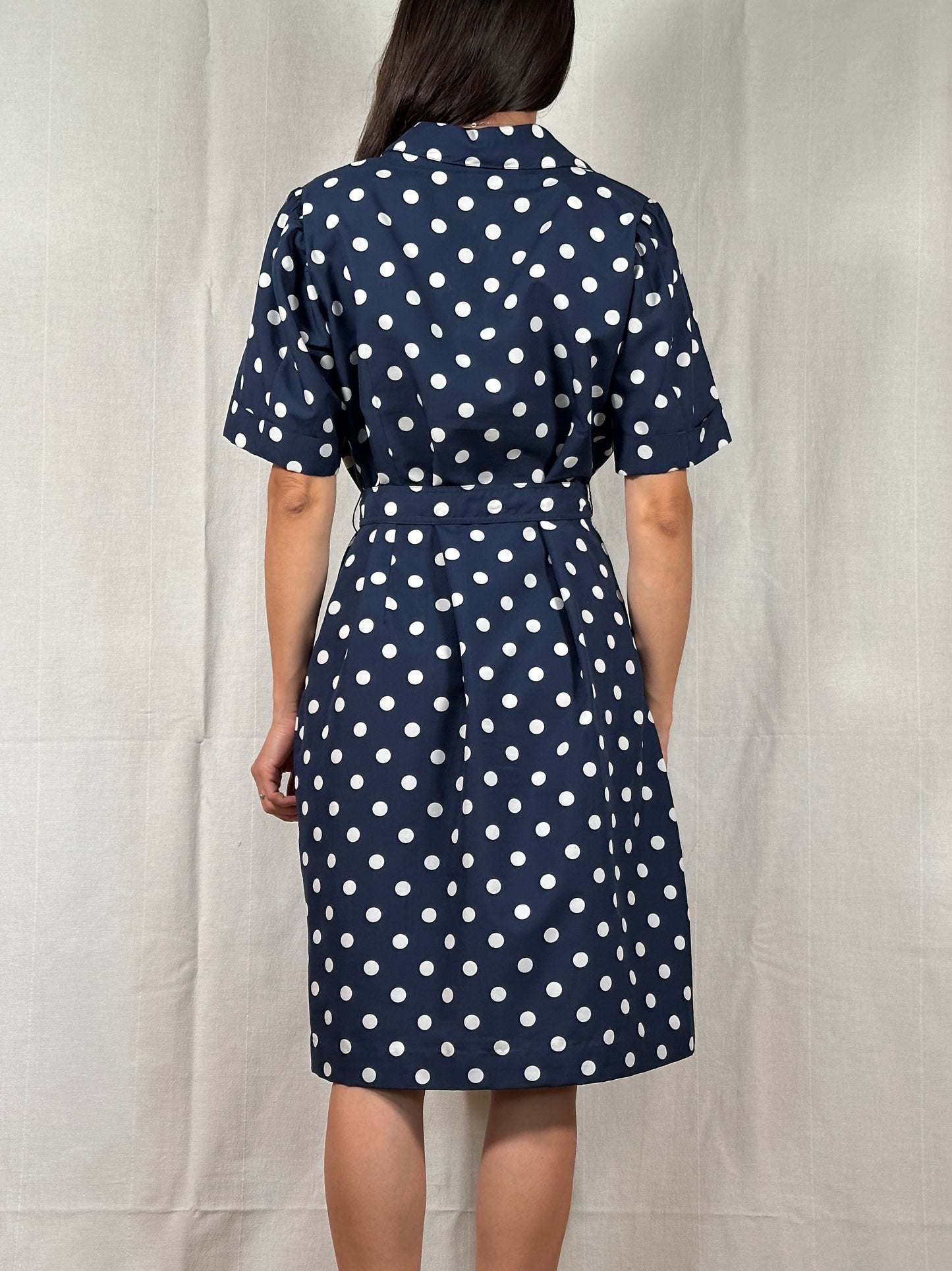Abito Vintage Anni ‘80 Blu a Pois Bianchi
