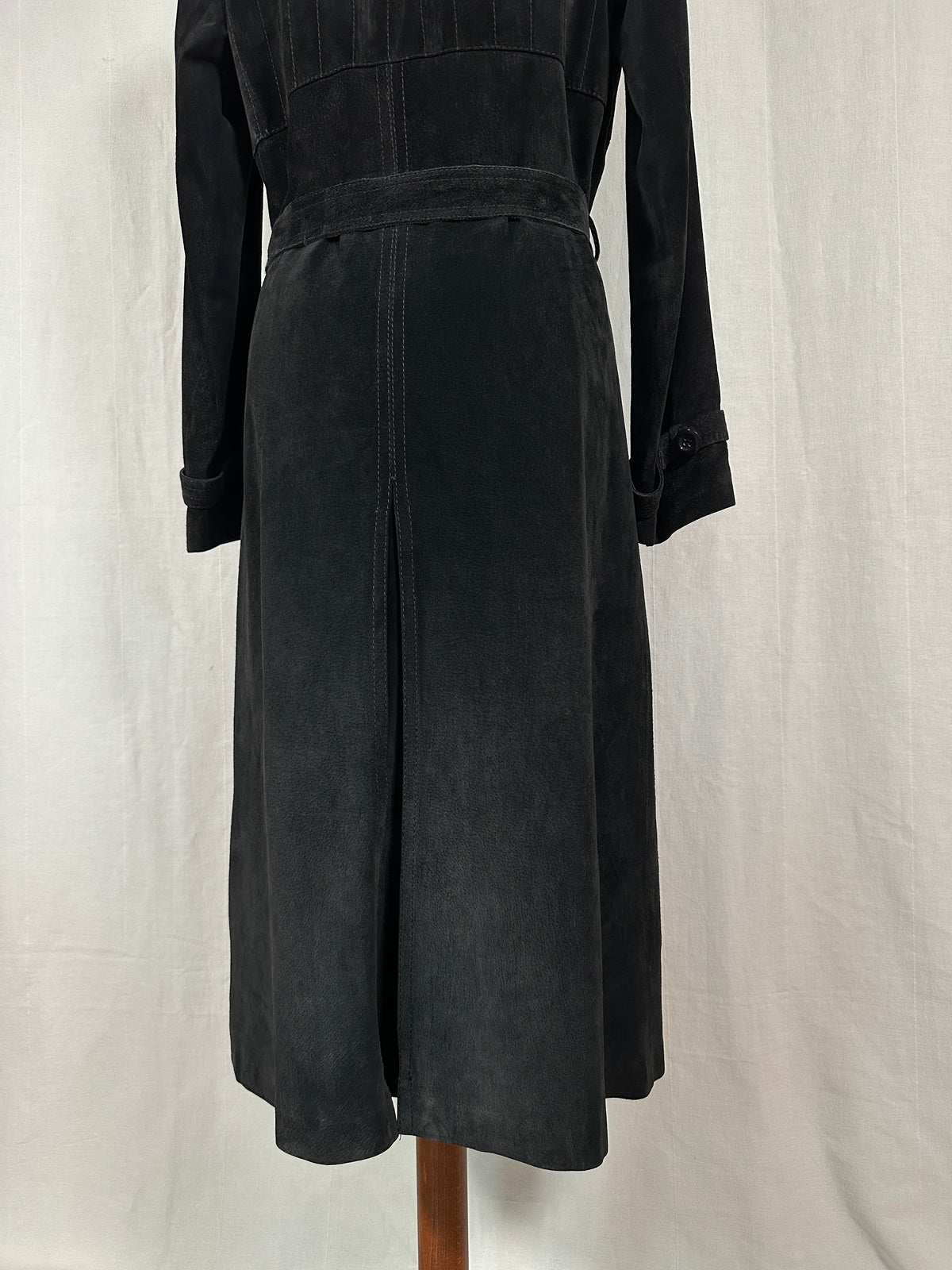 Trench Vintage Anni ‘70 in Pelle Scamosciata Nero