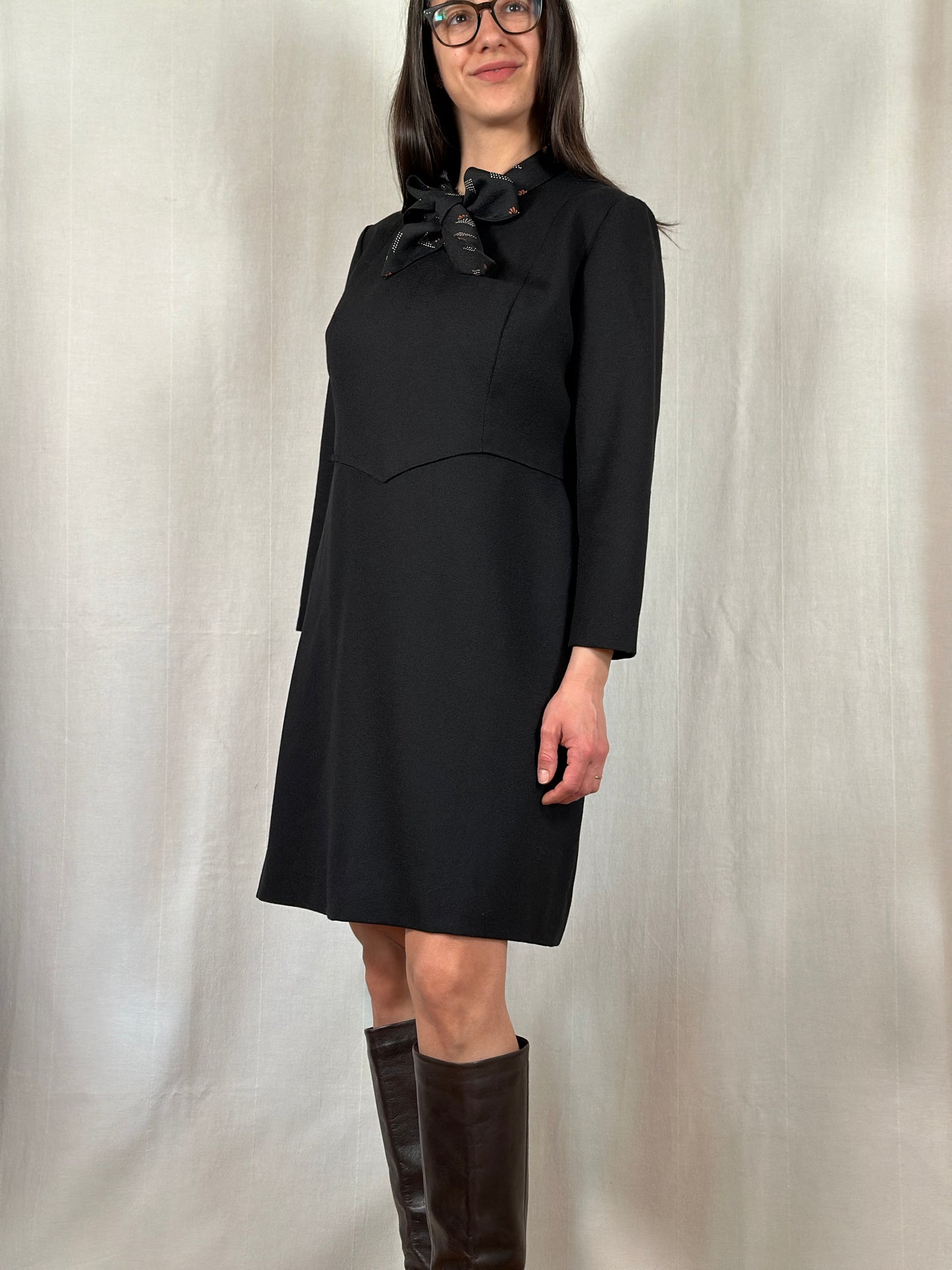 Abito Vintage Anni ‘70 Sartoriale in Lana Nero