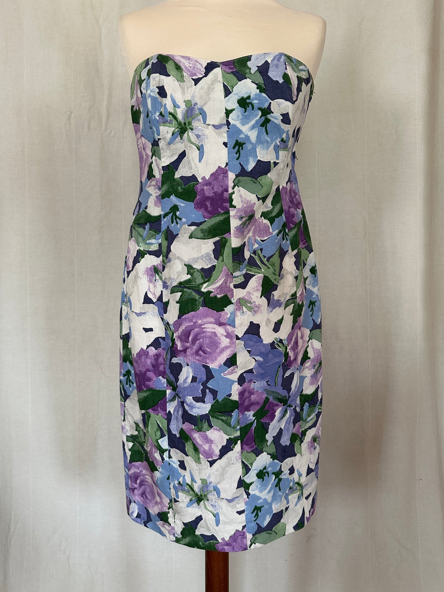 Abito Bustier Vintage Anni ‘80 in Lino a Fiori
