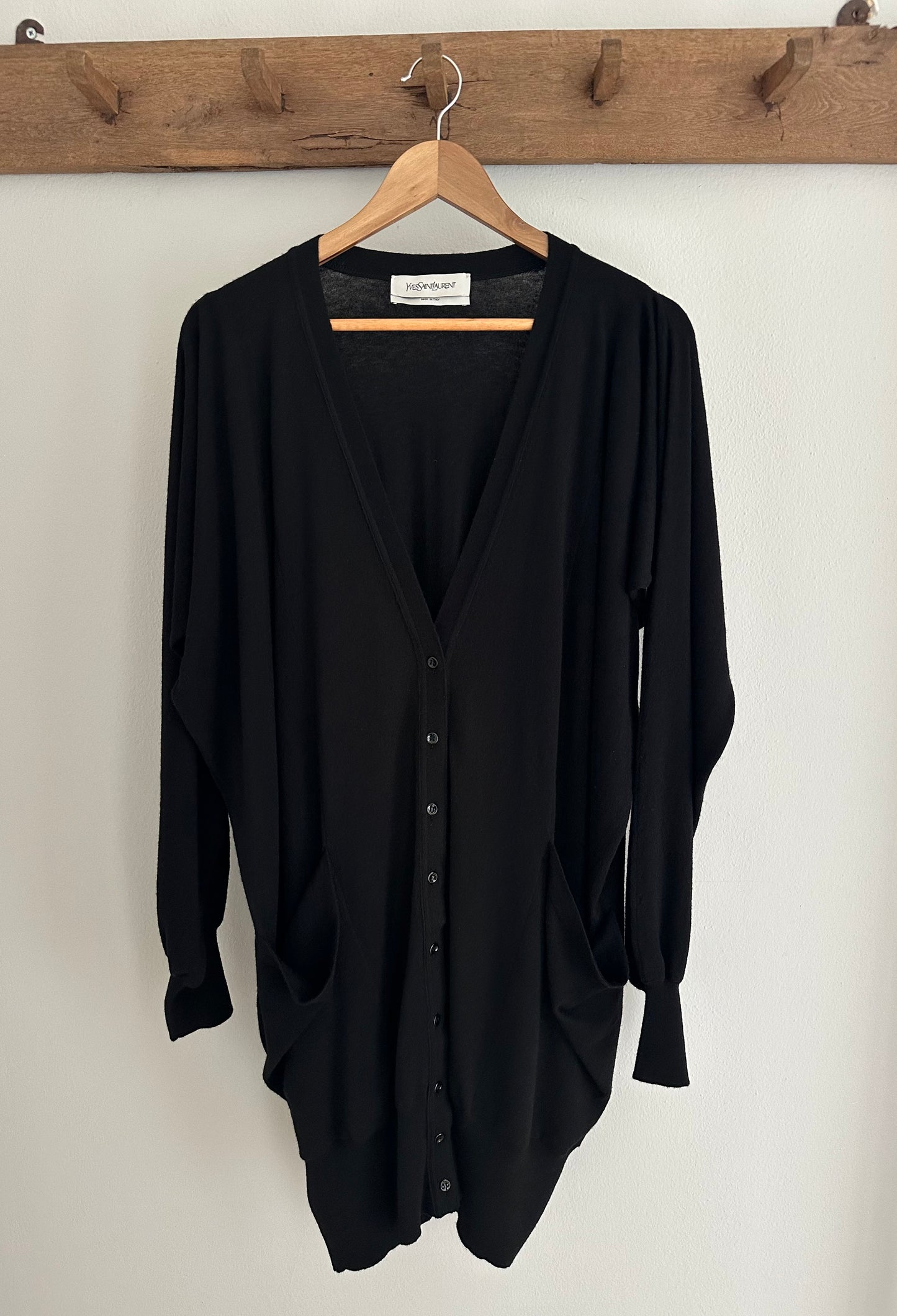 Cardigan Yves Saint Laurent Lungo in Lana Nero Tg.Unica