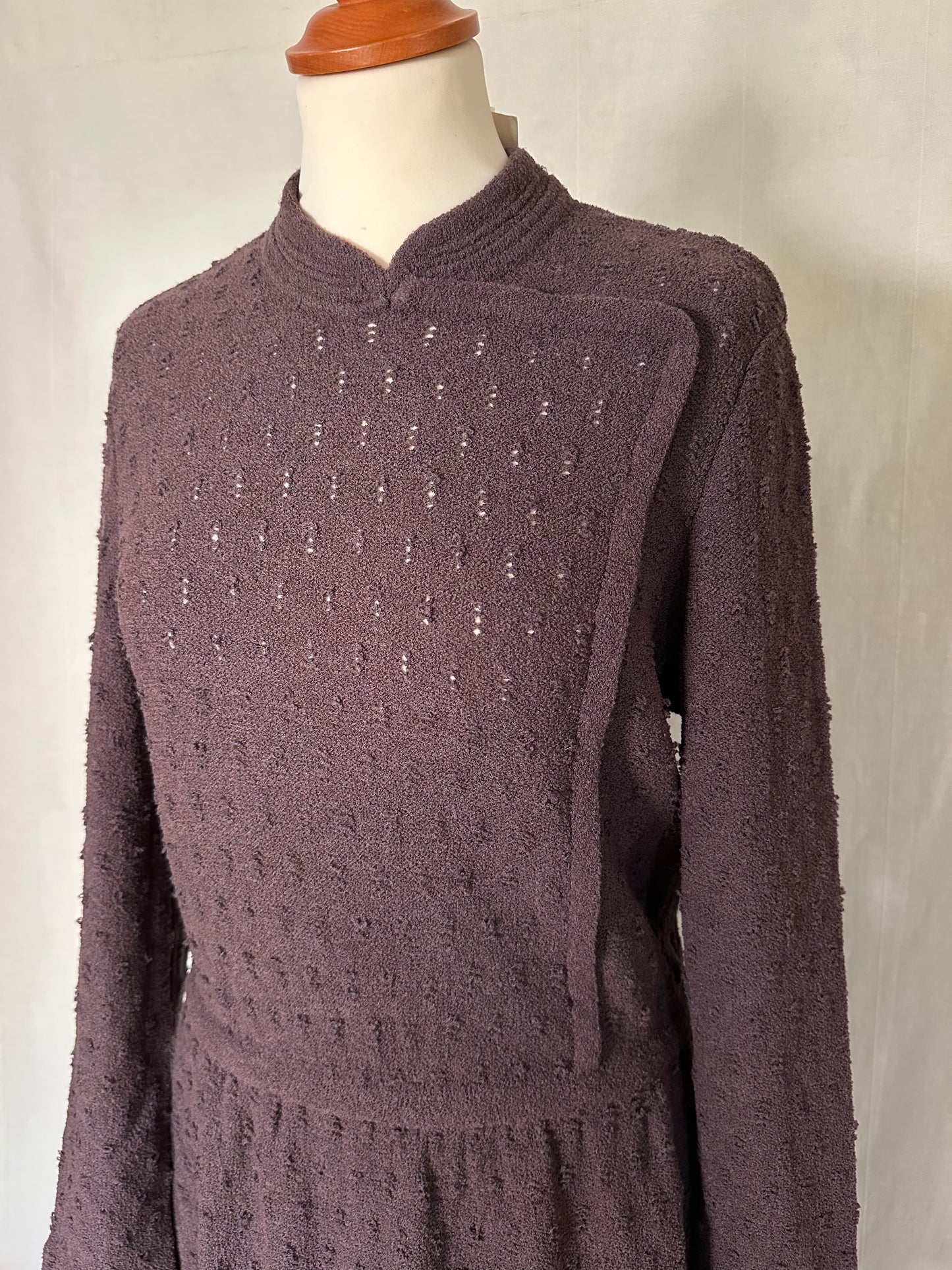 Abito Midi Anni ‘80 Nuovo Misto Lana Prugna Tg.42/44