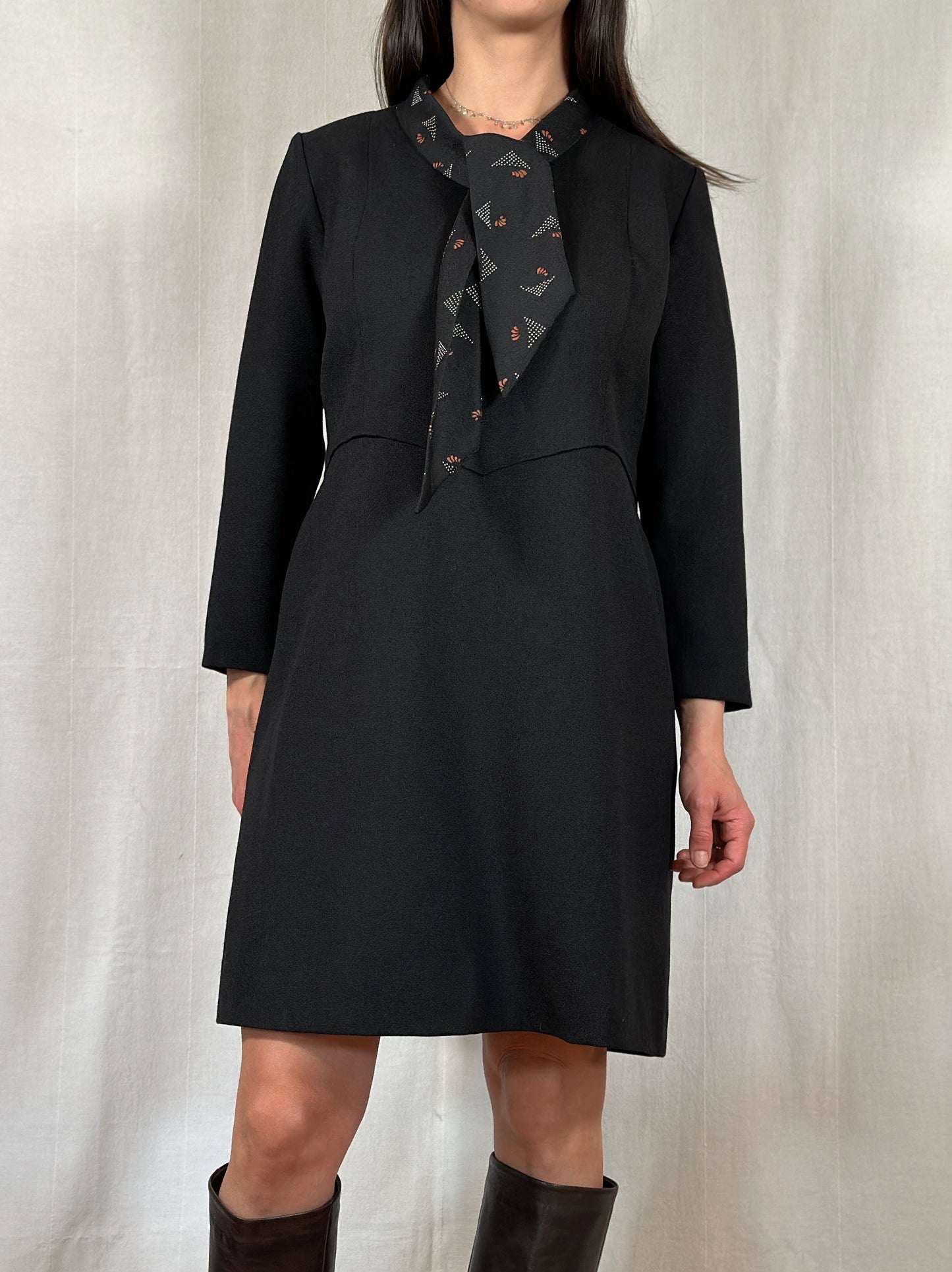 Abito Vintage Anni ‘70 Sartoriale in Lana Nero