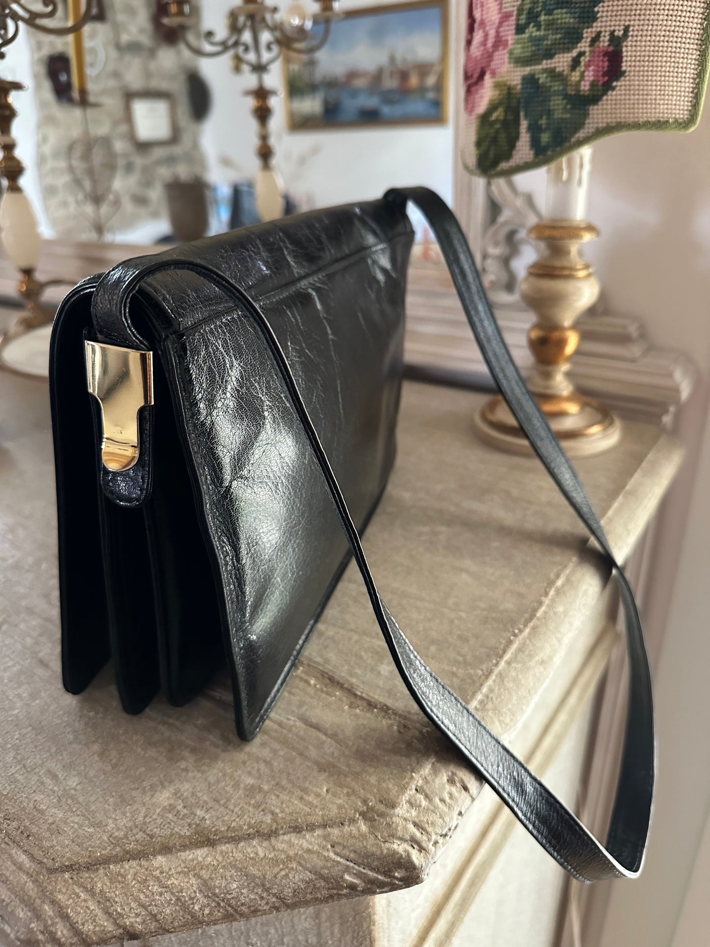 Borsa in Pelle a Spalla Anni Novanta Nera