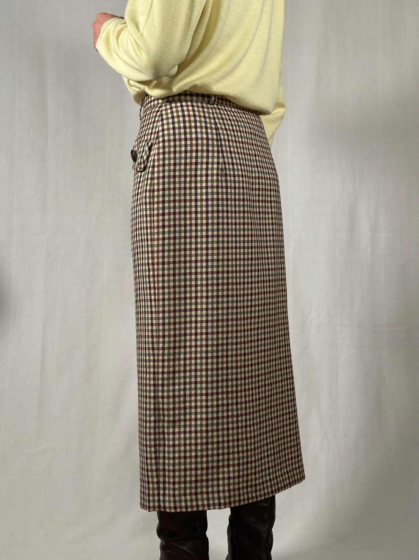 Gonna Longuette Vintage Superior a Quadri in Lana