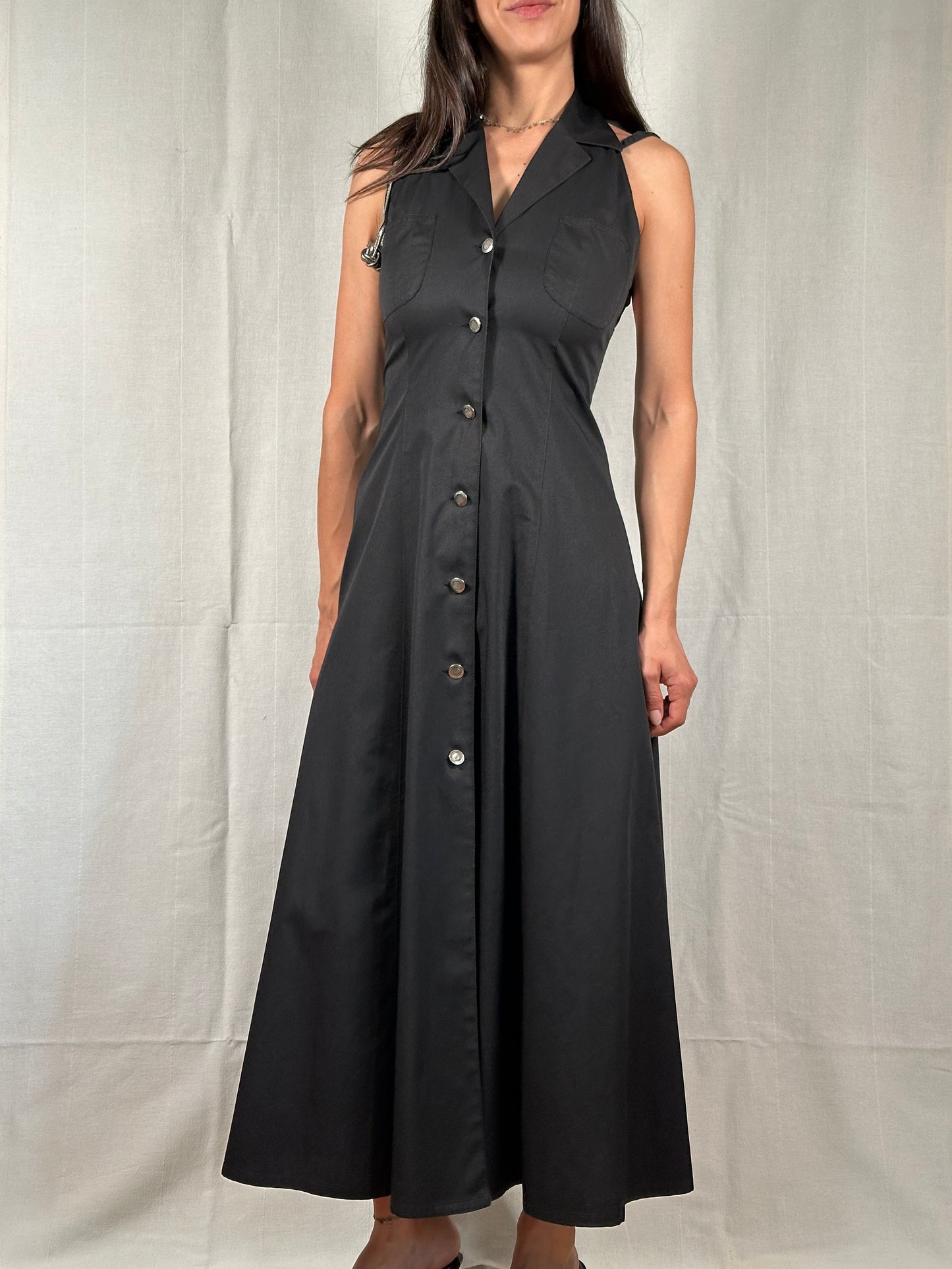 Abito Lungo Chemisier Anni 2000 Cut-Out Nero