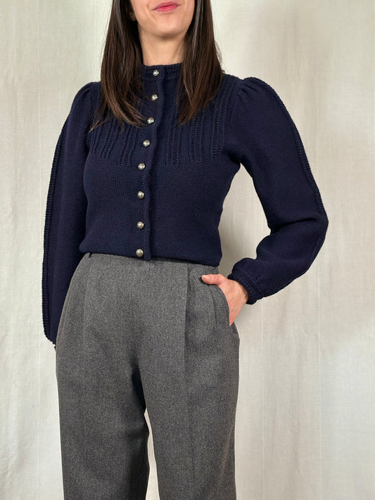 Cardigan Vintage Astrifa in Lana Blu Tg.40/42