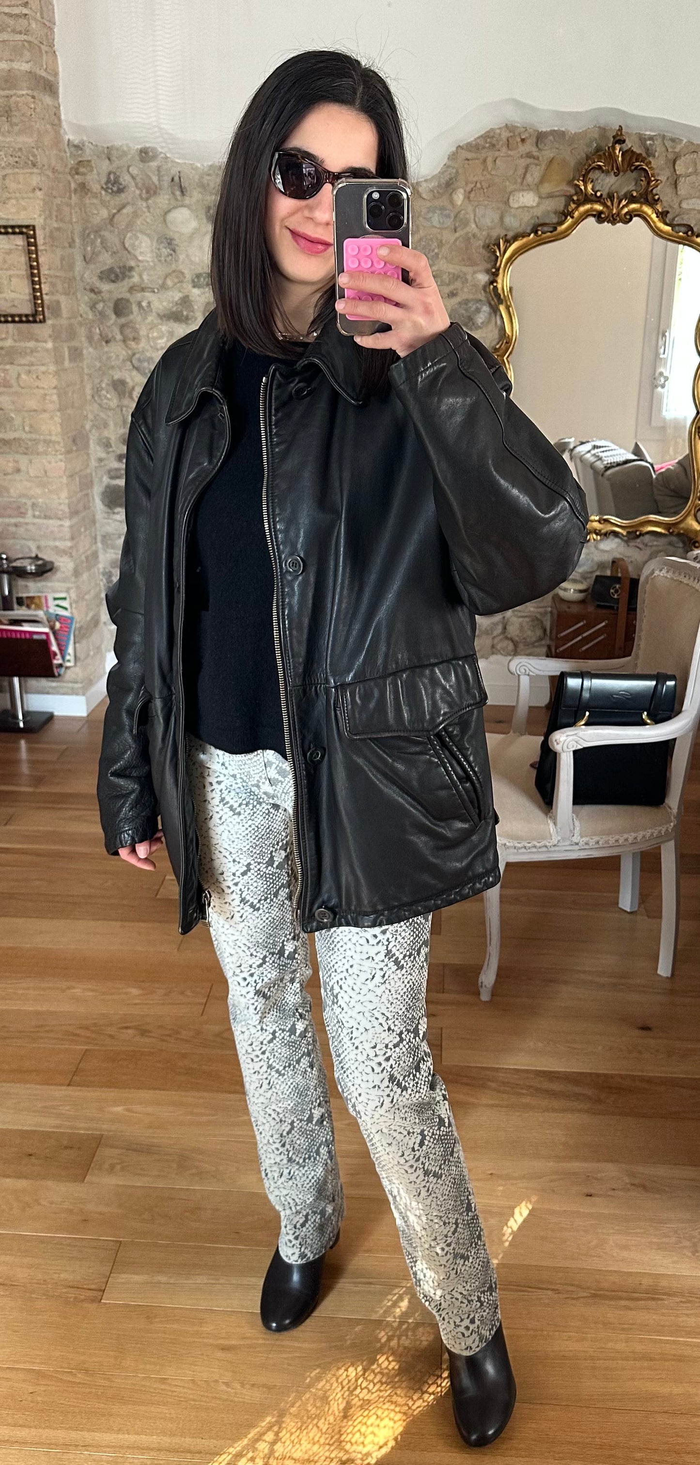 Giubbotto in Pelle Imbottito Testa di Moro Tg.50/52