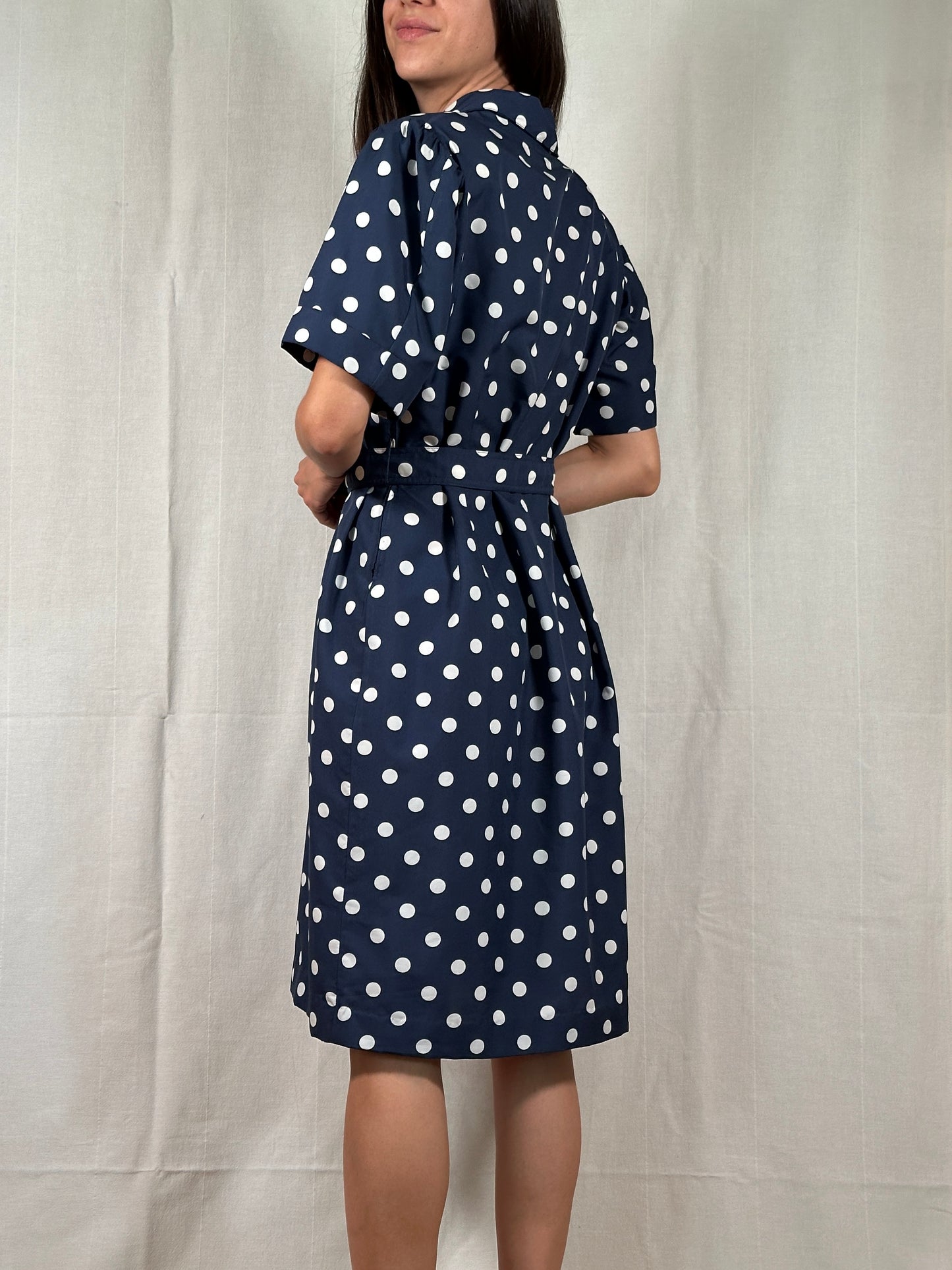 Abito Vintage Anni ‘80 Blu a Pois Bianchi