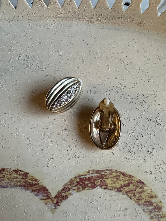 Orecchini Anni ‘70/‘80 a Clip Dorati con Brillantini