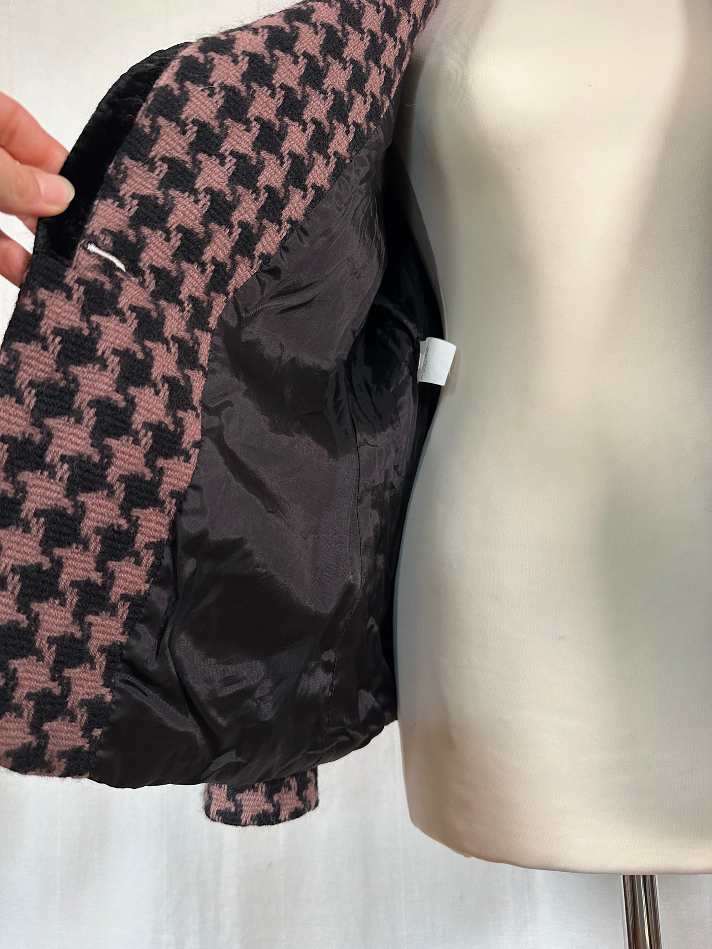 Blazer Vintage in Lana Pied de Poule Rosa e Nero Tg.44/46