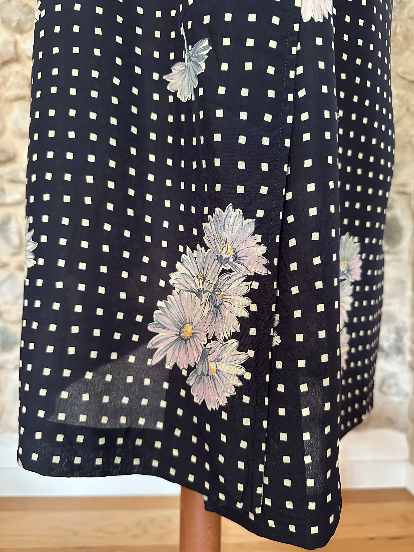 Abito Vintage Anni ‘80 Sartoriale in Viscosa Nero con Fiori Tg.46/48