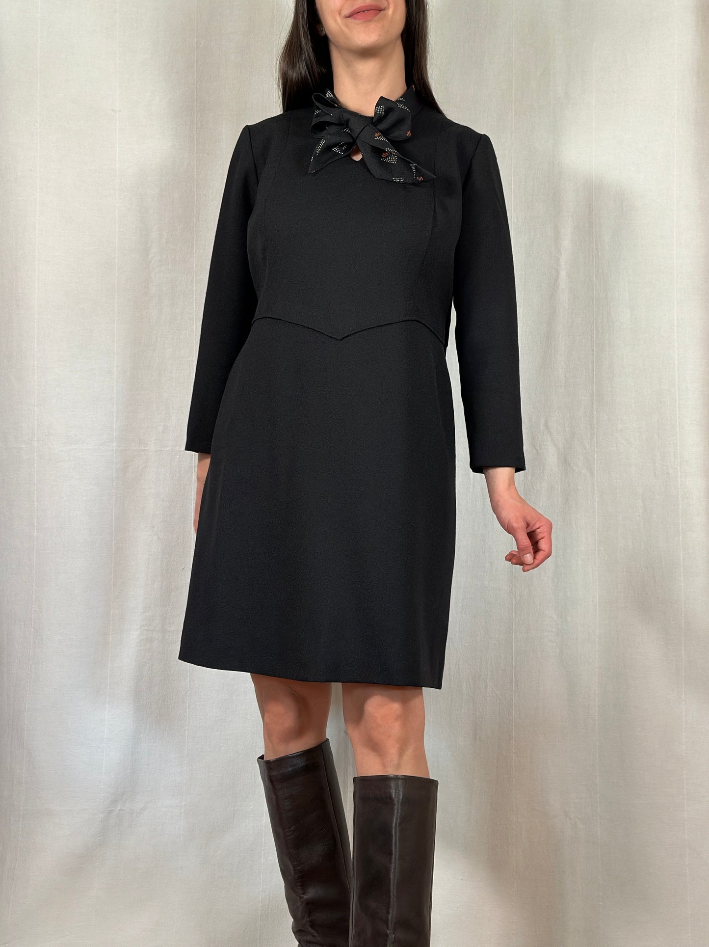 Abito Vintage Anni ‘70 Sartoriale in Lana Nero